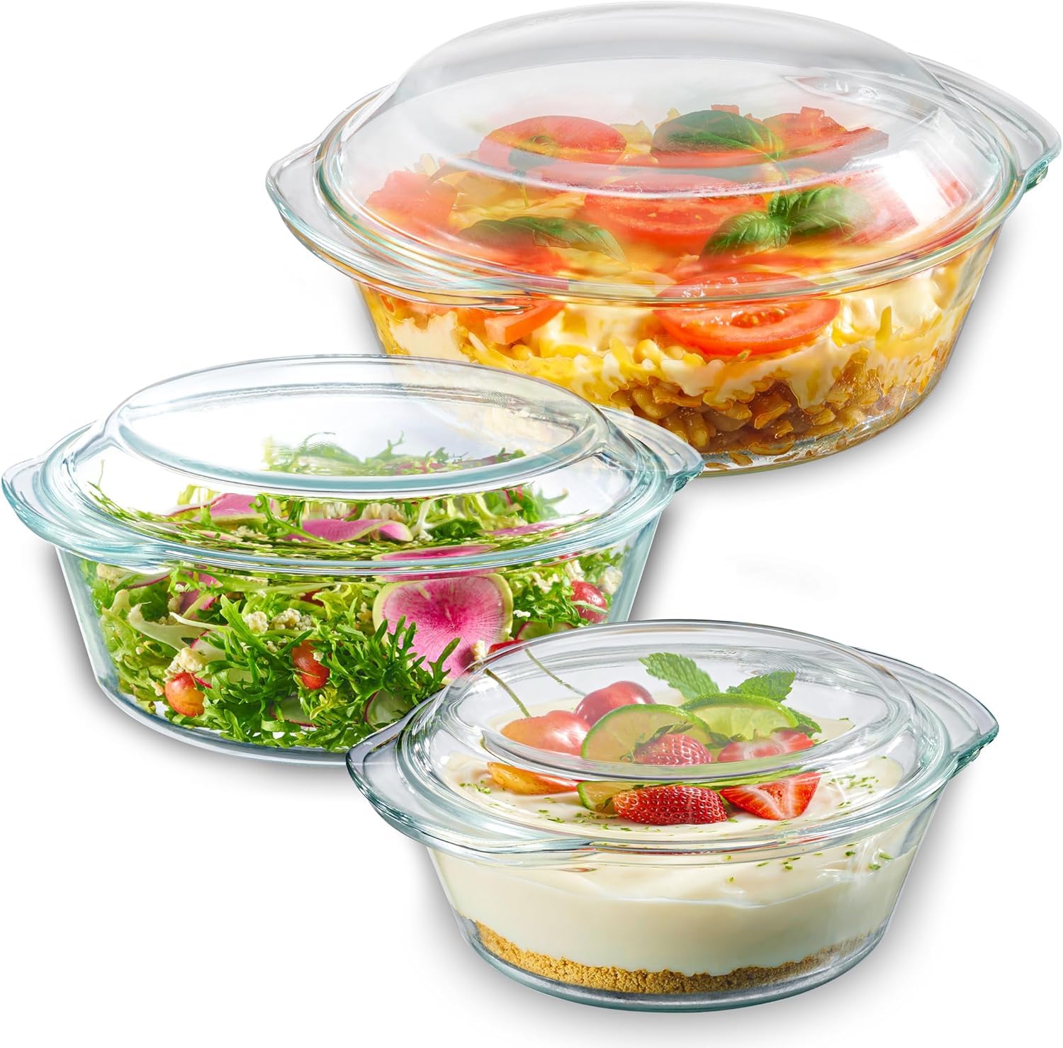 Femora Borosilicate Serving Bowl | 1 Year Warranty | Glass Casserole Set, Glass Bowl With Lid, Microwave Safe Bowl Set, Dishwash
