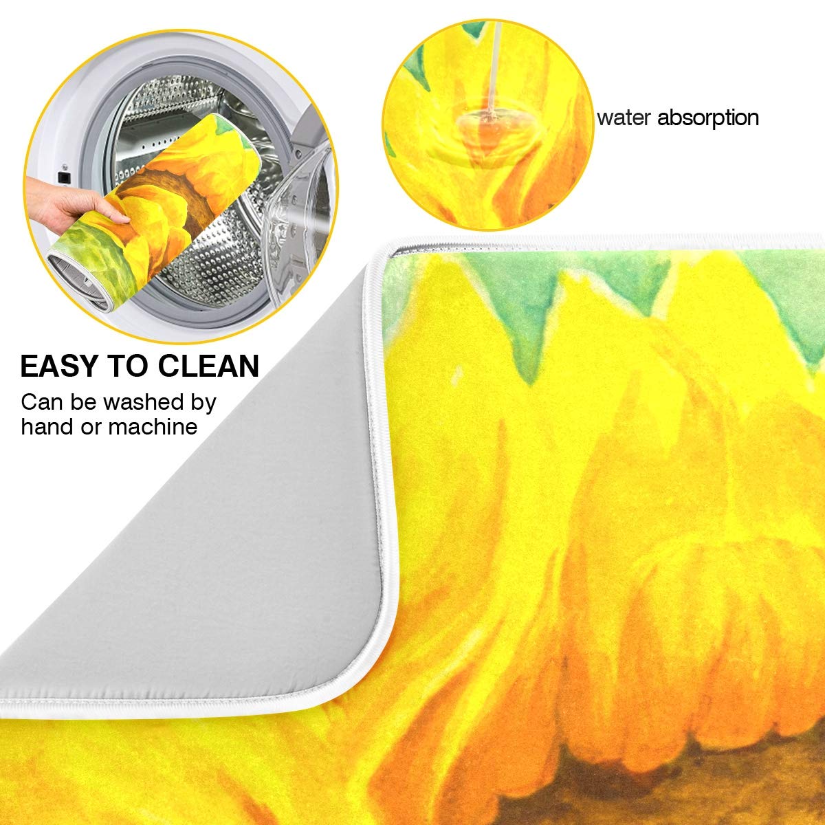 Yellow And Orange Sunflower Dish Drying Mat For Kitchen, Absorbent Microfiber Drying Pad Dish Mat, 24'' X 18''
