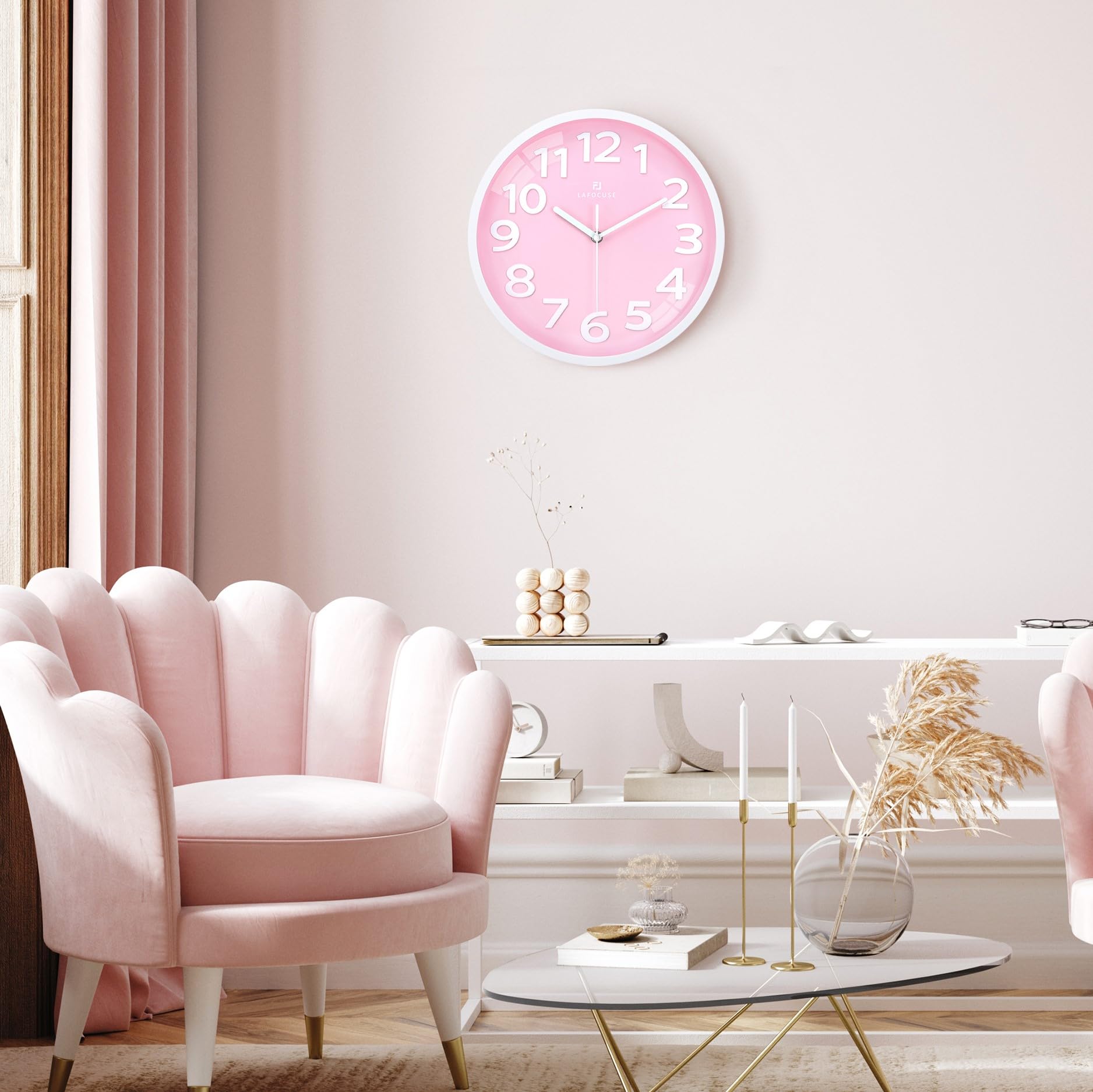 Lafocuse 12 Inch 3D Numbers Pink Wall clock for Living Room Decor  Modern Kitchen Wall clock Battery Operated Silent Non-Ticking Bedroom Home Office