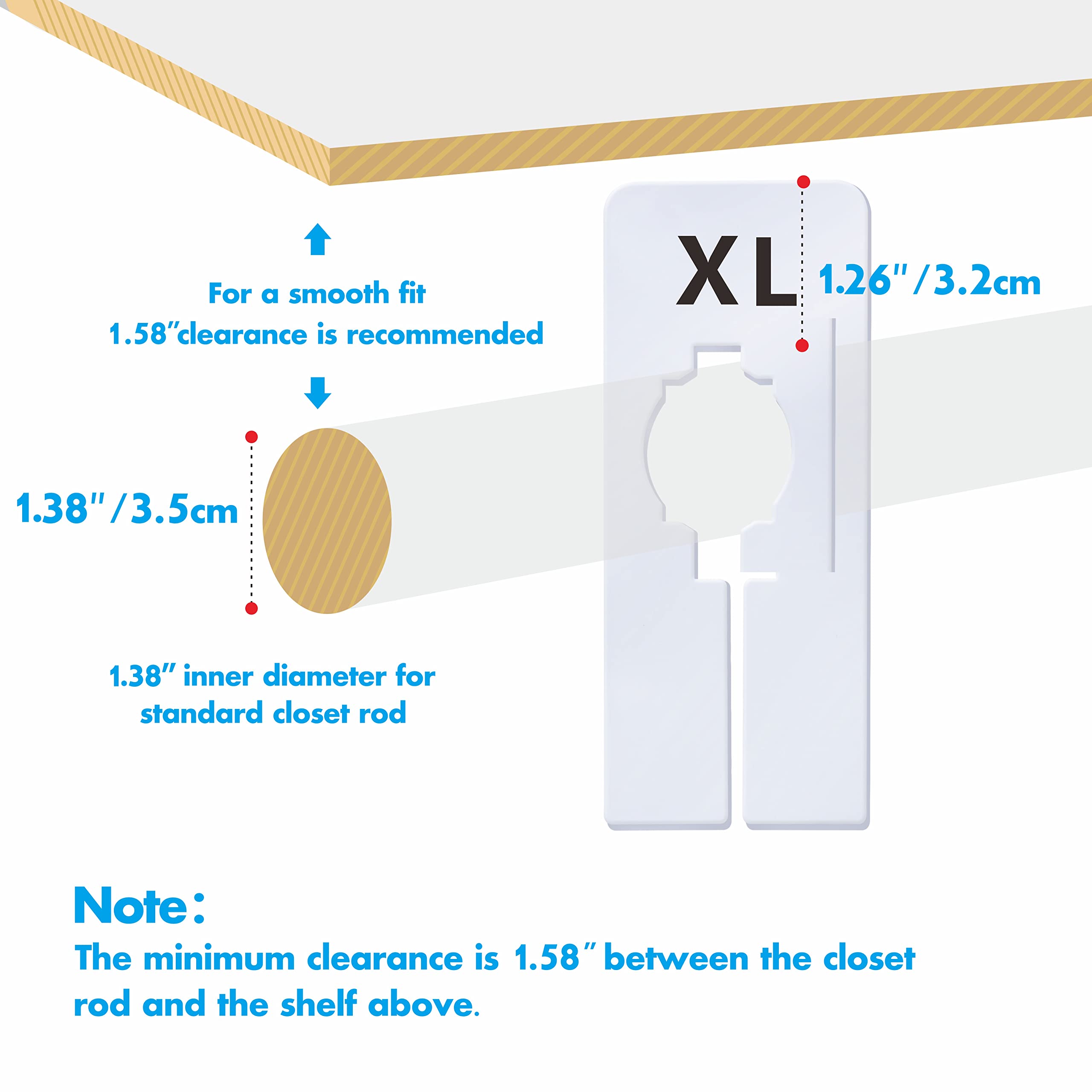 40 Pack Rectangular White Plastic Clothing Size Closet Rack Dividers Hangers, Preprinted In 8 Sizes Xxs, Xs, S, M, L, Xl, Xxl, X