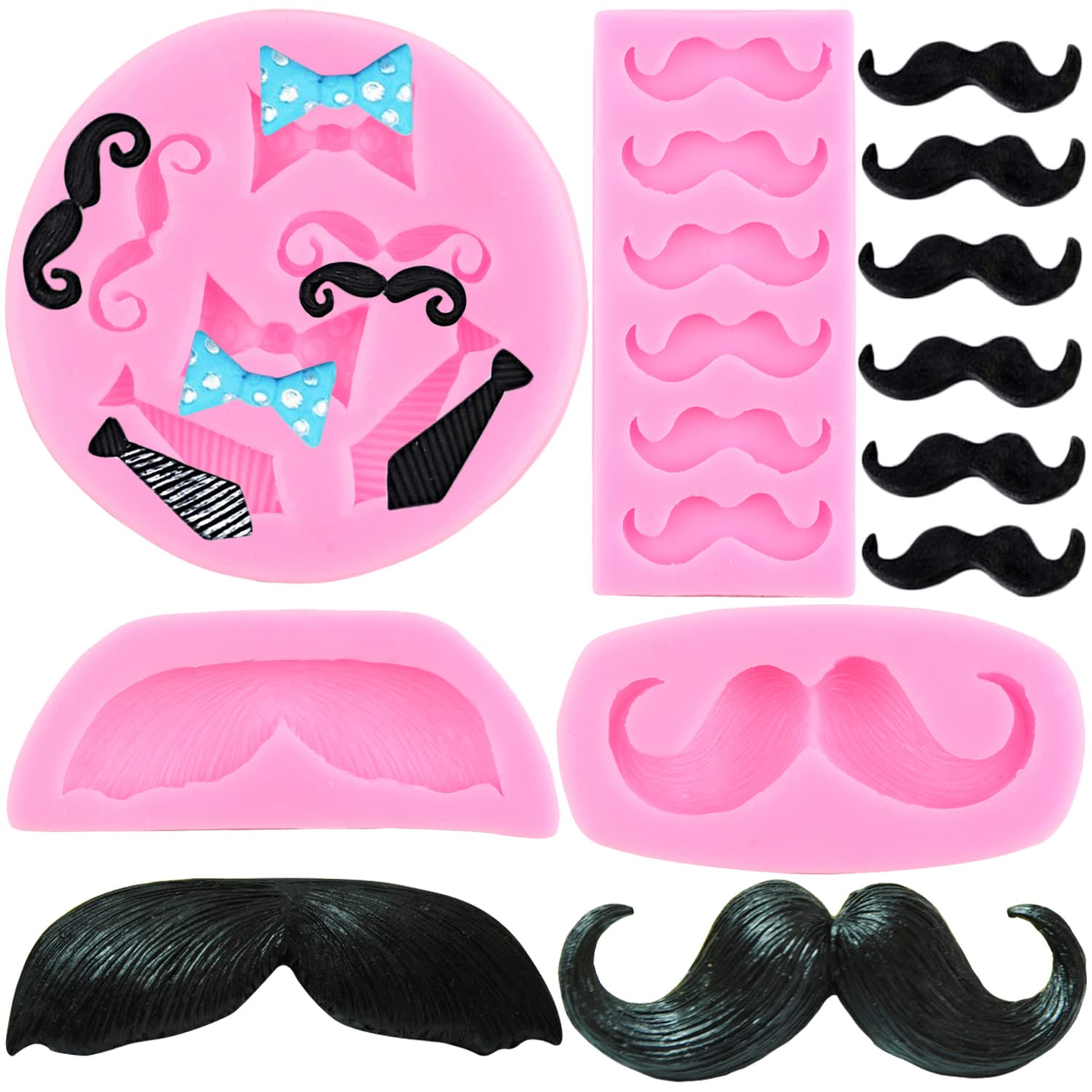 Zixiang Father'S Day Silicone Mold Mustache Bow Tie Fondant Molds For Little Man Theme Cake Decoration Cupcake Topper Candy Choc