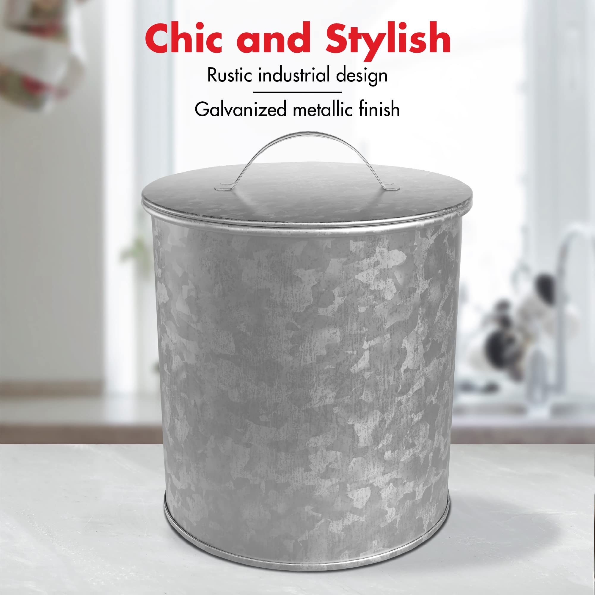 Amici Home Newport Galvanized Metal Canister | Dry Food Storage Container | Airtight Lid | 156 Ounce Capacity | Farmhouse D  Cor
