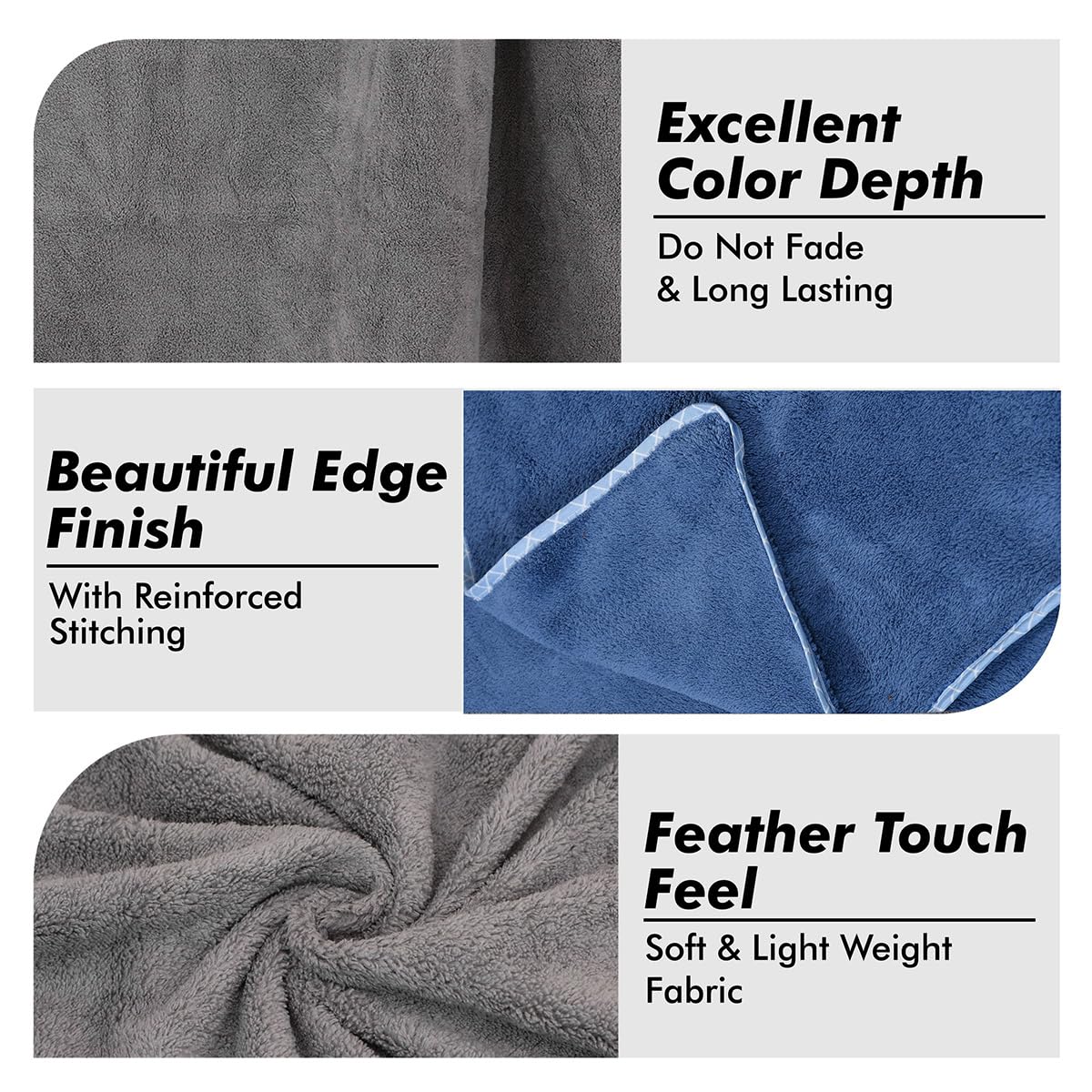 UrbanLeaf Microfiber Large Bath Towel | Quick Dry Super Absorbent - Bath Towel for Men and Women | Grey & Navy Blue | Towel for