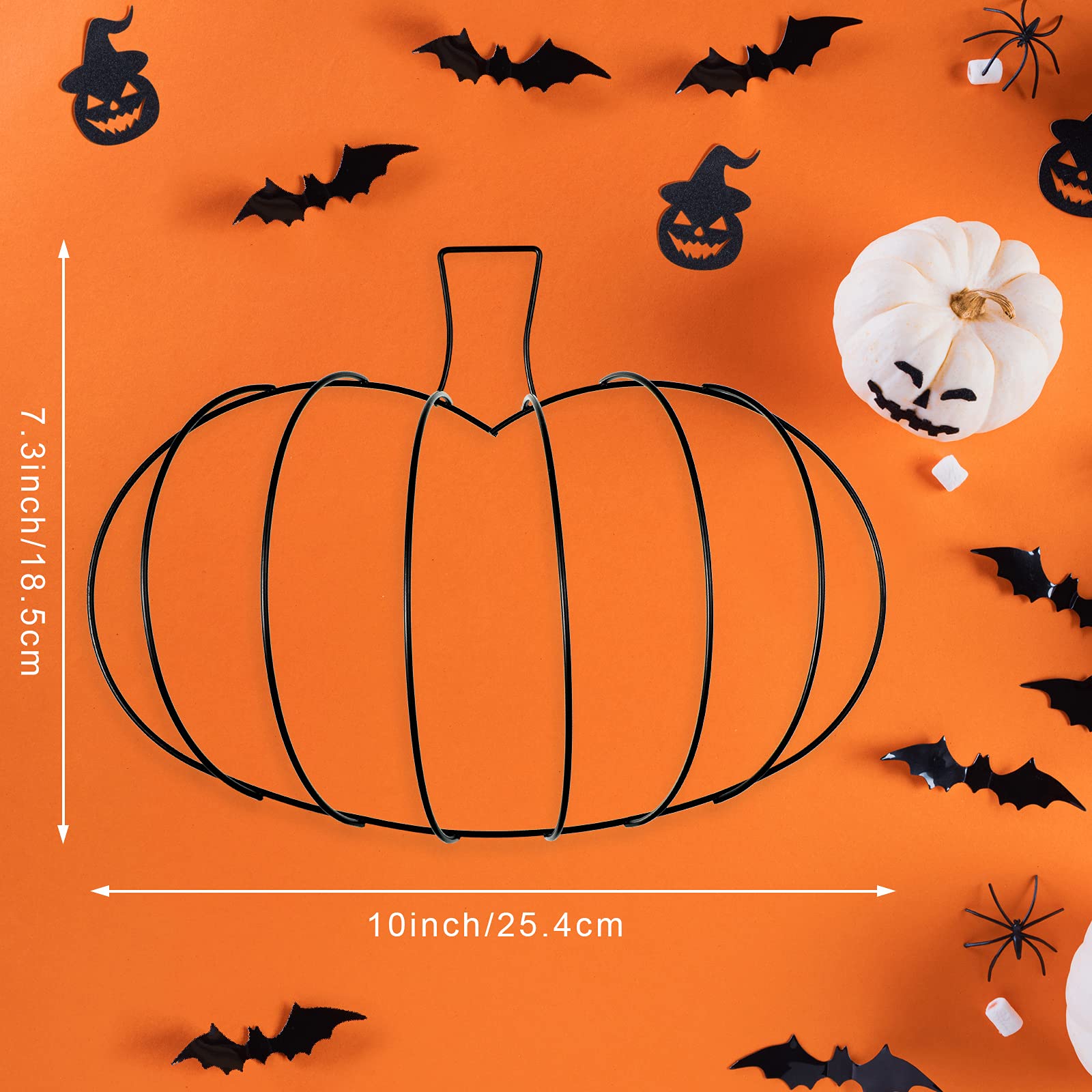 Hotop 5 Pcs 10 x 7.3 Inches Thanksgiving Pumpkin Shaped Metal Wreath Form Fall Wire Floral Frame Halloween 3D Pumpkin Wreath Ind