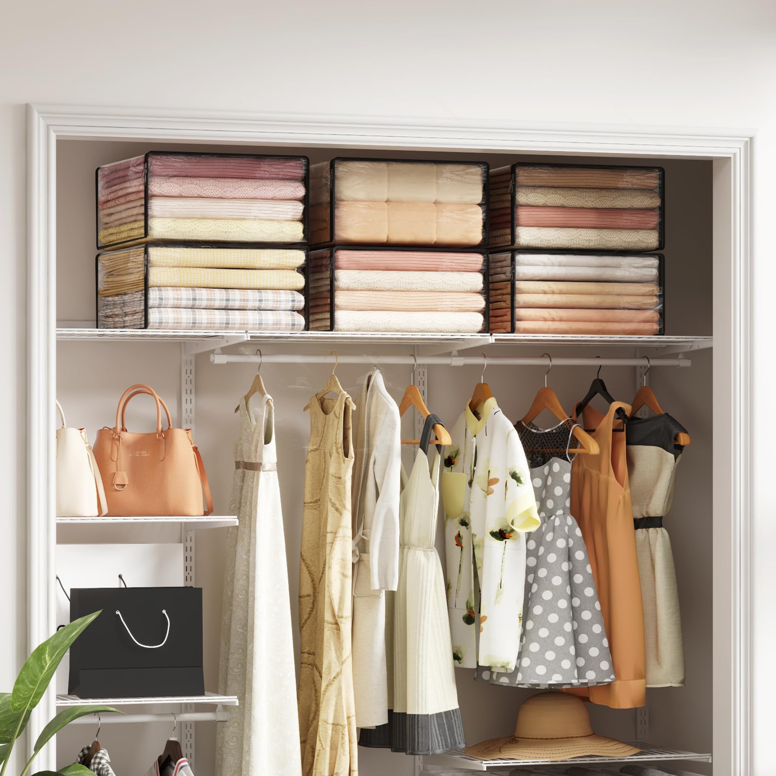 Lifewit 36L Clear Sheet Storage Bags with Zipper 6 Pack, Plastic Sweater Storage Bins for Clothing, Vinyl Foldable Clothes Conta