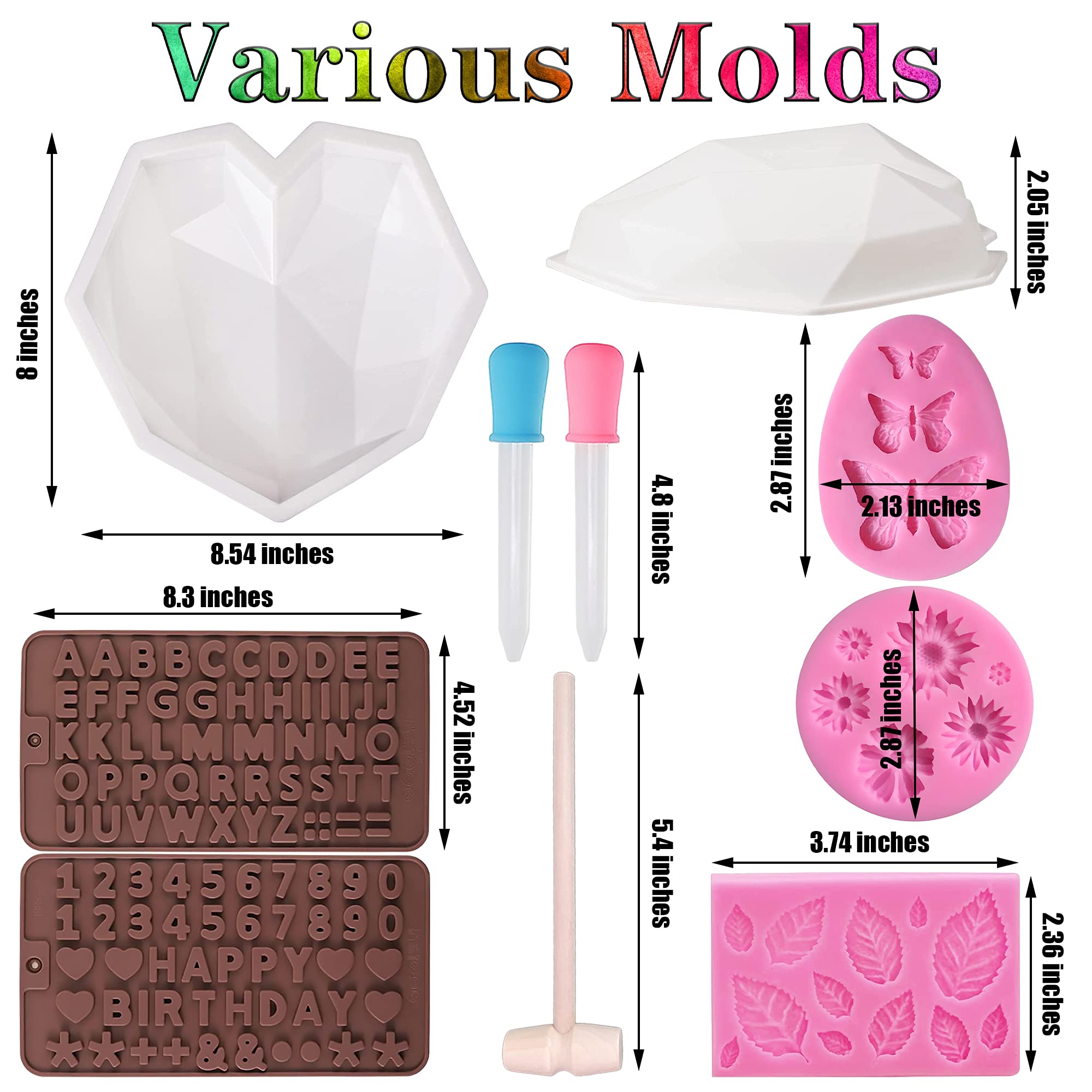 Twavang Chocolate Molds Set Of 12, Include Breakable Heart Mold, Letter And Number Silicone Molds, Leaf Mold, Daisy Flower Mold,
