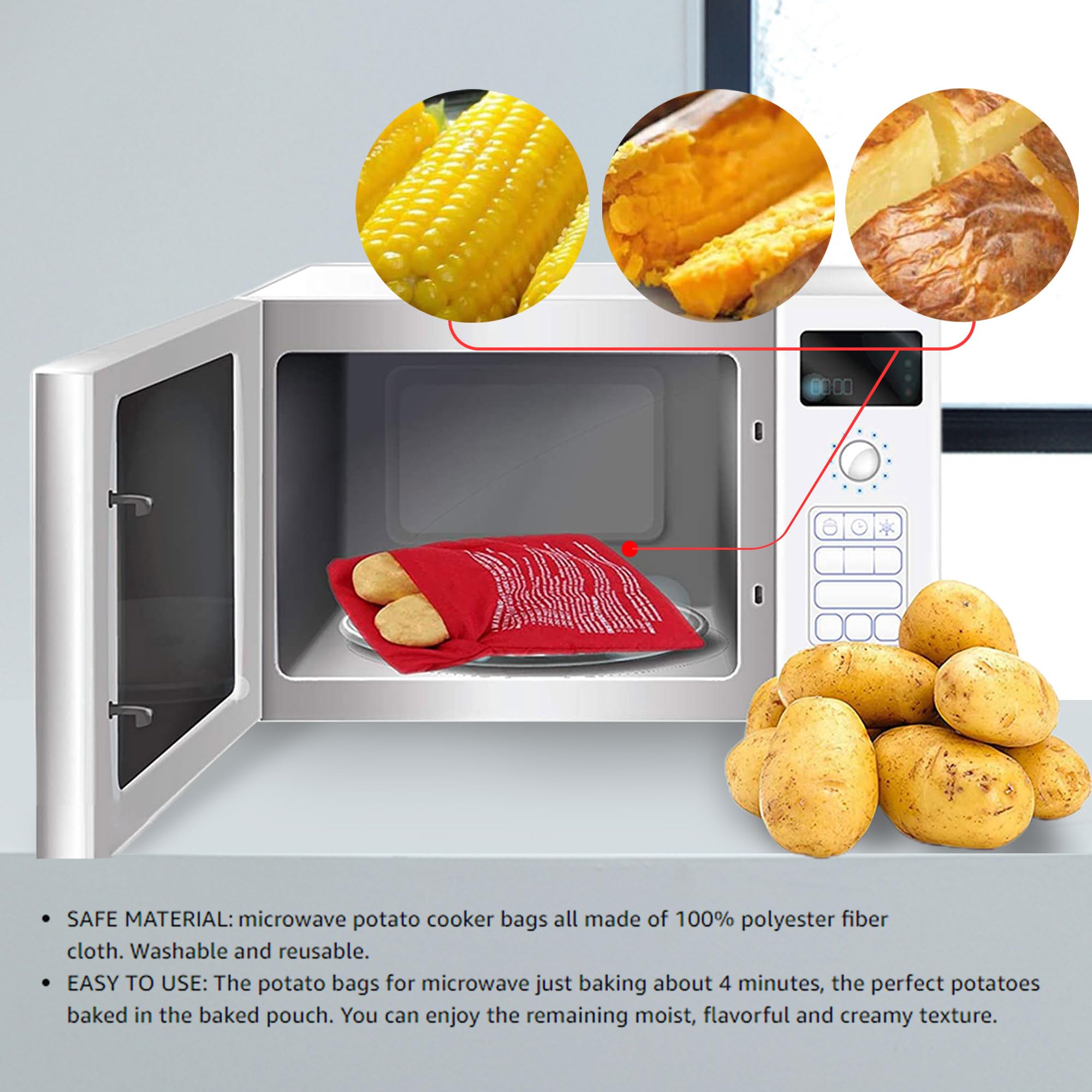 4-Pack Baked Potato Microwave Bag - Reusable Pouch And Potato Cooker For Perfect Potatoes In 4 Minutes - Quick & Easy Kitchen Ga