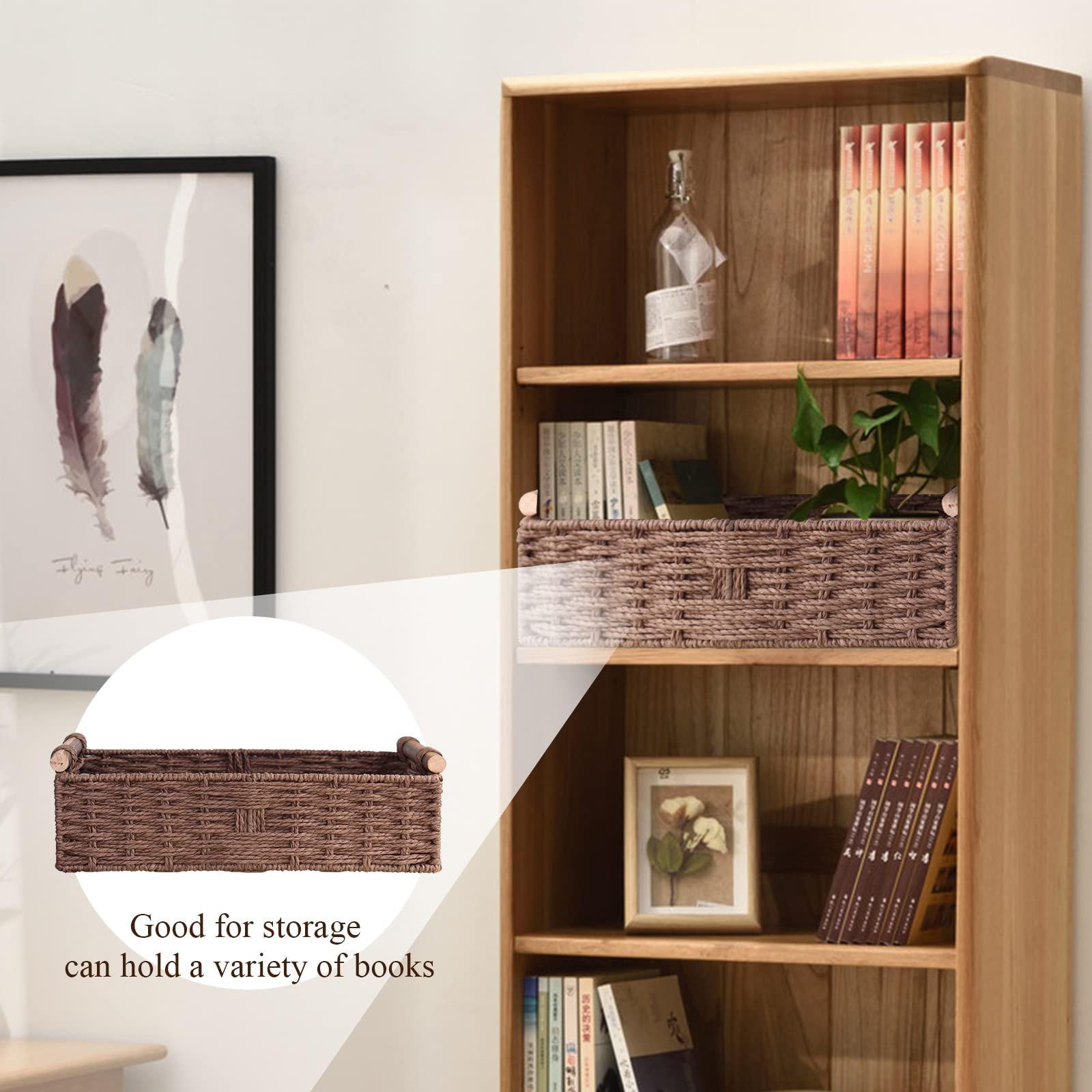 Round Paper Rope Storage Basket Wicker for Organizing with Handle  Decorative Bins Countertop Toilet Paper for Tank Top Small Set  Brown