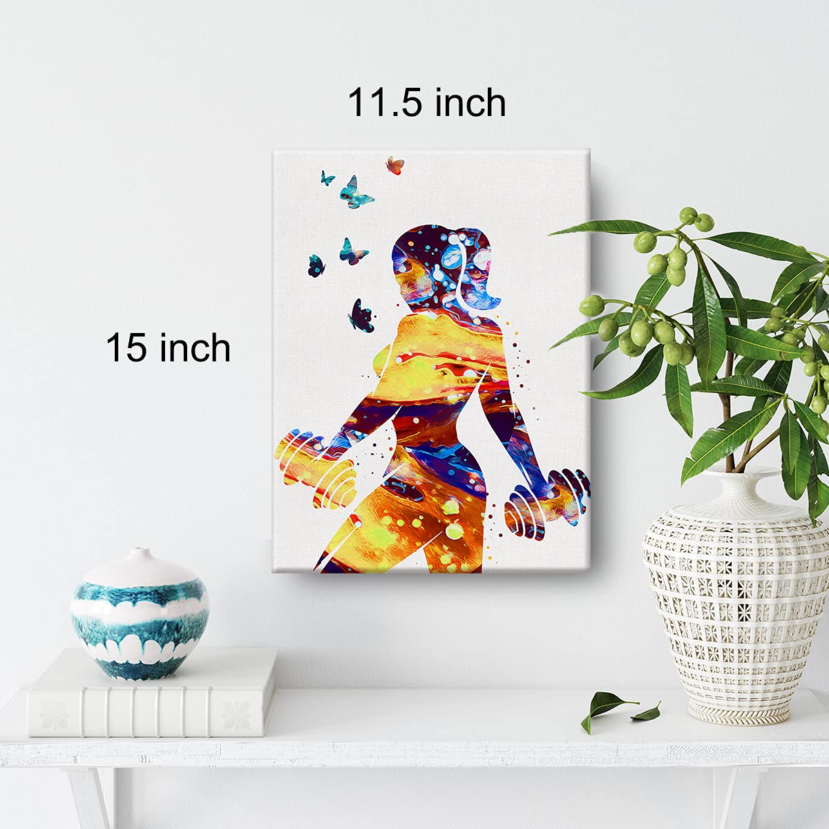 Fitness Girl Watercolor Wall Art Fit Girl Women Gym Weight Lifting Sport Canvas Painting Prints for Home Office Wall Decor Framed Artwork Gifts(12x15 Inch)