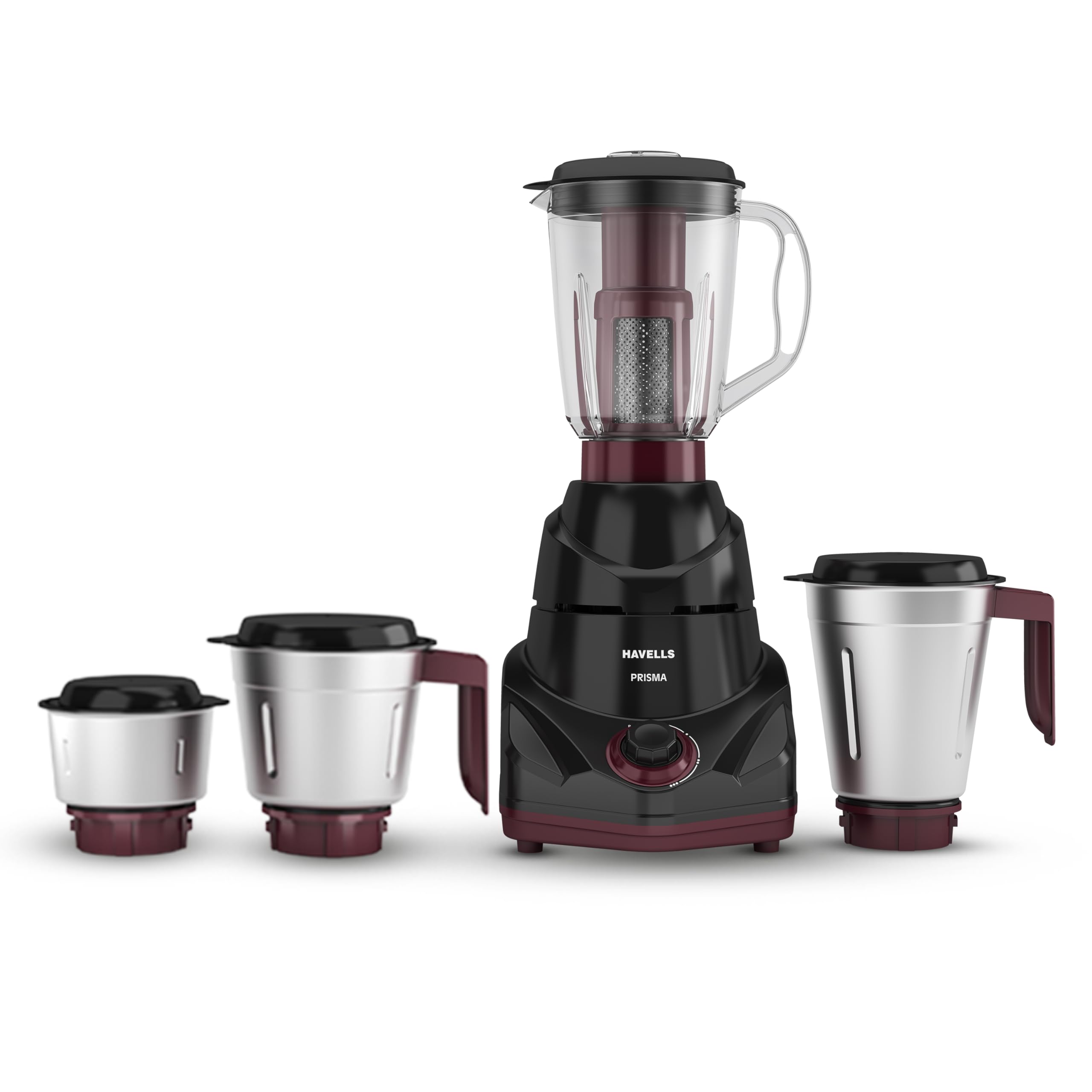 Havells Prisma 750 W 4 Jar Mixer Grinder| 3 Speed With Pulse Function| Air Vent Technology| Stainless Steel Blades| Wider Mouth 