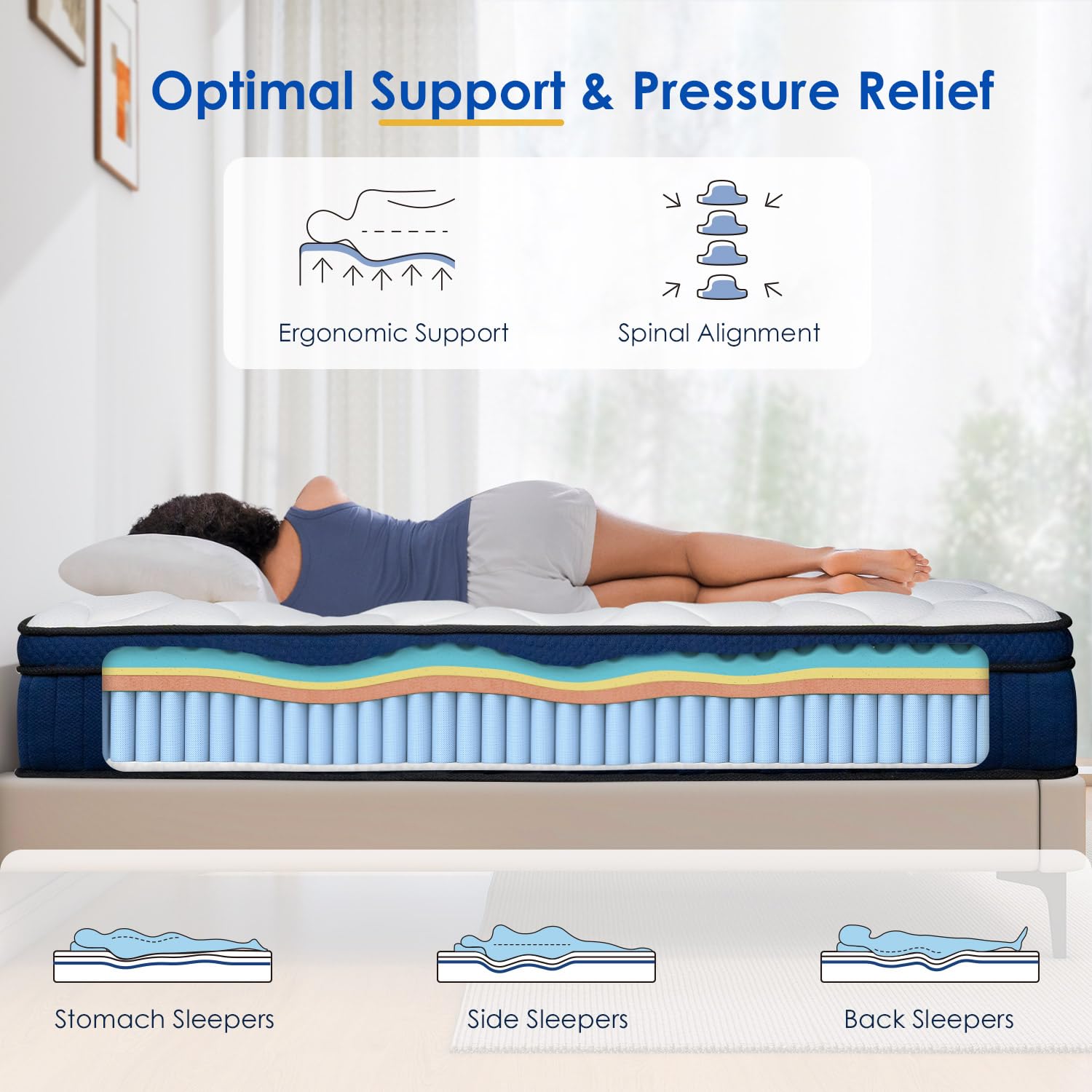 Queen Rose Full Mattress, 10 Inch Full Size Hybrid Mattress In A Box, Gel Memory Foam & Individually Pocket Innerspring Hybrid B