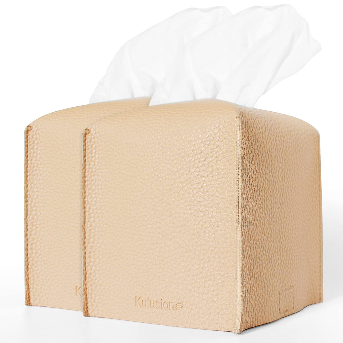 2 Pcs Tissue Box Cover, Modern Square Cube Covers Pu Leather Tissue Storage Box Cover For Home Bathroom Countertop Office Decor(
