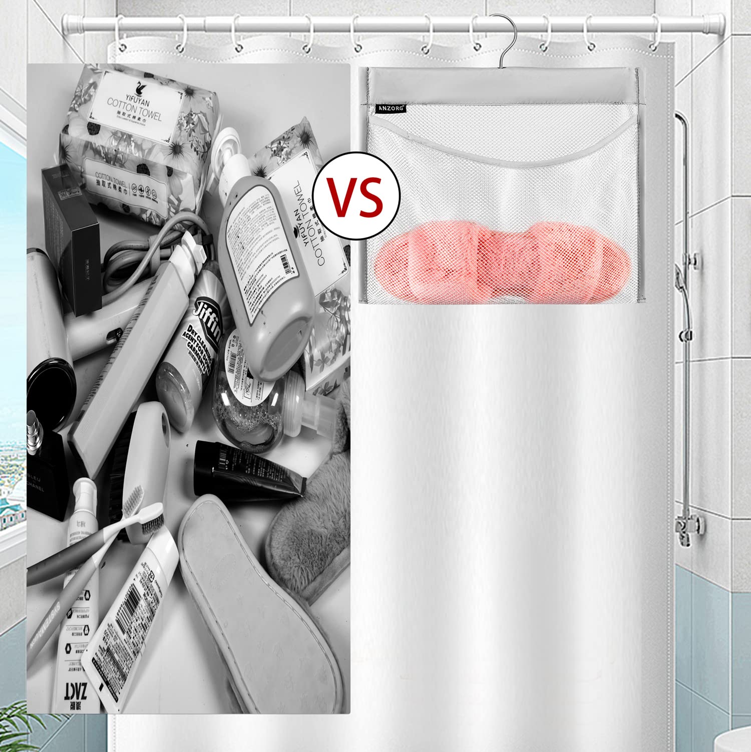 Anzorg Mesh Shower Organizer Hanging Caddy Quick Dry Bathroom Storage For Toiletry Accessories With Rotating Hanger (1 Pocket)