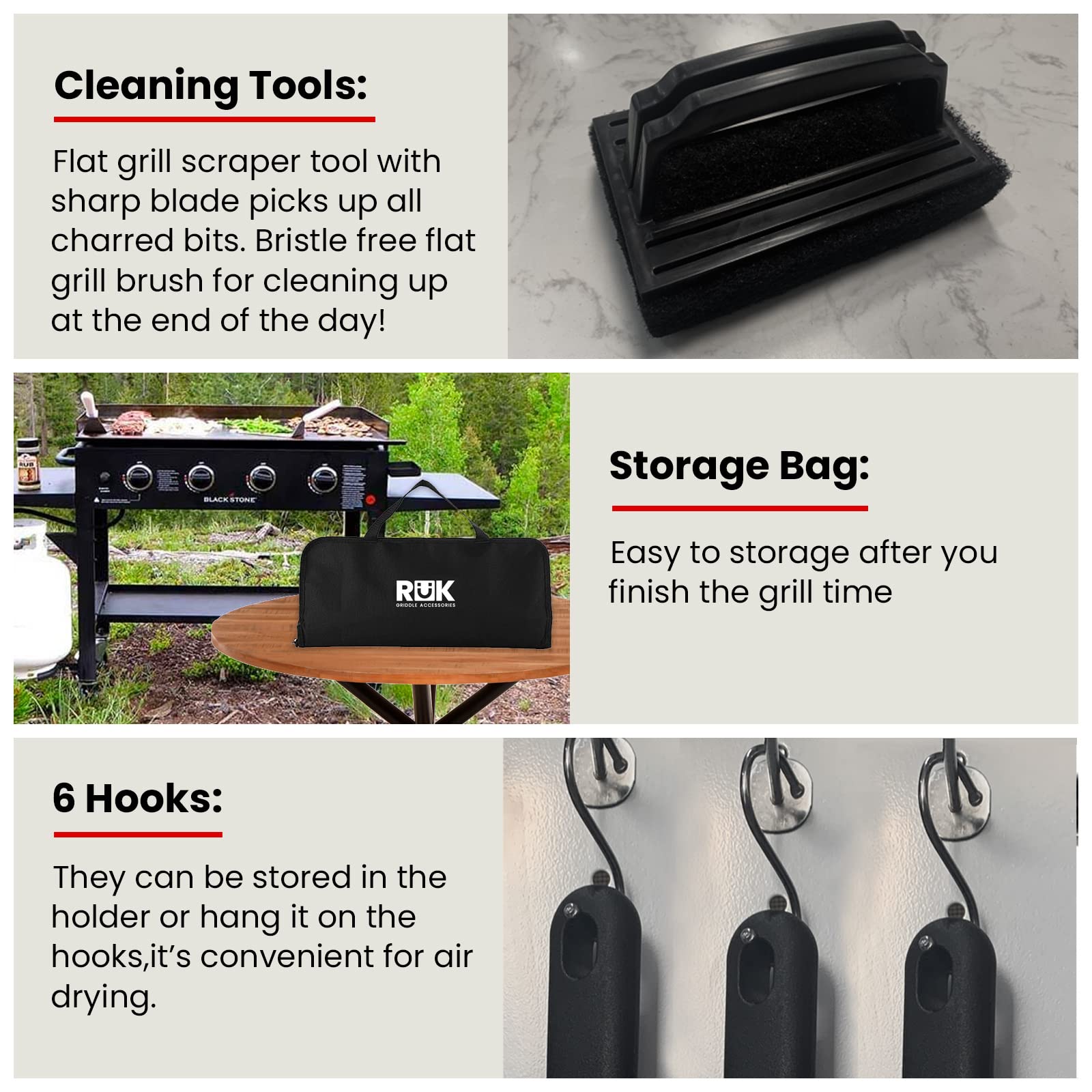 R?K 20 Pcs Anti-Scalding Long Handle Flat Top Griddle Accessories Set with Professional Metal Spatula  Griddle Scraper  Cleaning Kit  e-Cookbook for Blackstone and Camp Chef