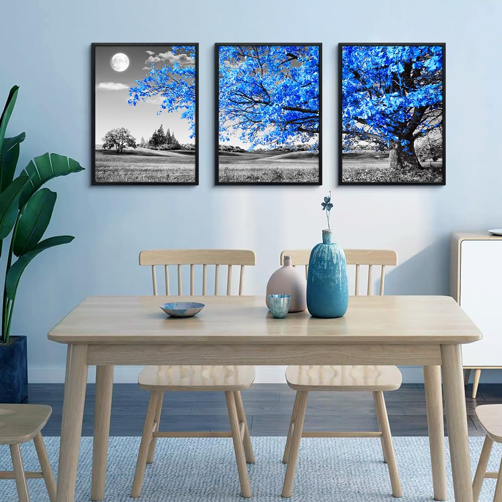Black Framed Wall Art For Living Room Wall Decoration For Bedroom Black And White Wall Pictures Large Size Wall Decor Blue Tree