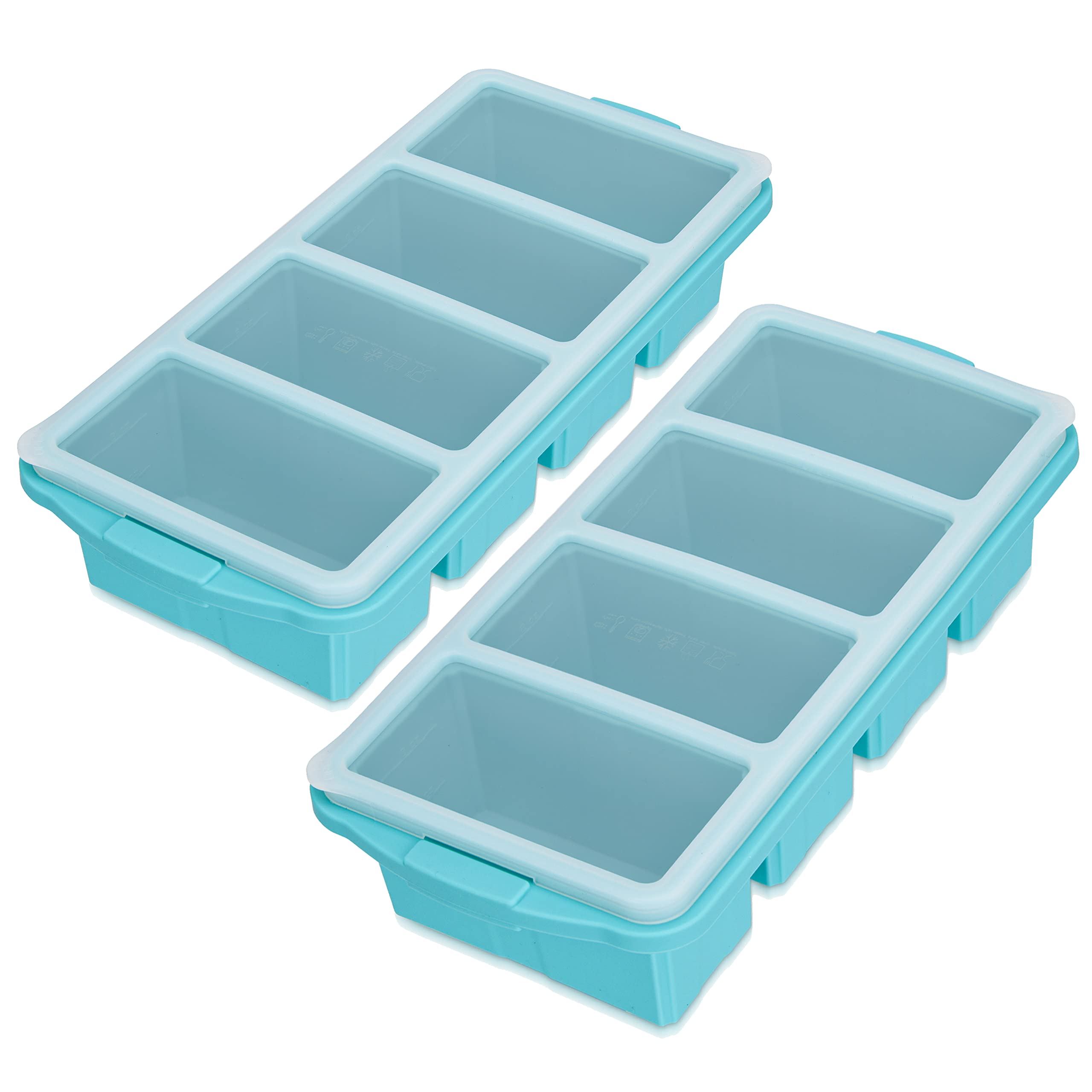 Silicone Freezing Tray With Lid, Large Ice Cube Tray Non-Stick Soup Freezer Container With 4 Compartments For Storing And Freezi