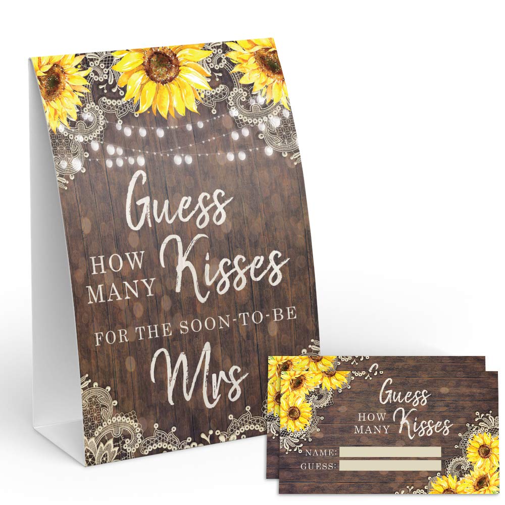 Your Main Event Prints Sunflower Guess How Many Kisses Game Sign And Cards - Perfect For Bridal Showers And Weddings - 1 Self-St