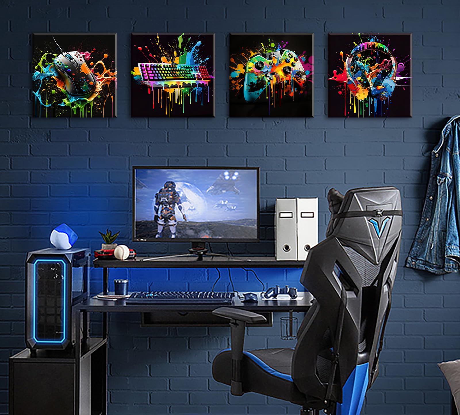 Gamer Room Decor For Boys - Game Wall Art Graffiti Gamepad Earphone Canvas Print Pictures Cool Video Gaming Poster Street Pop Me
