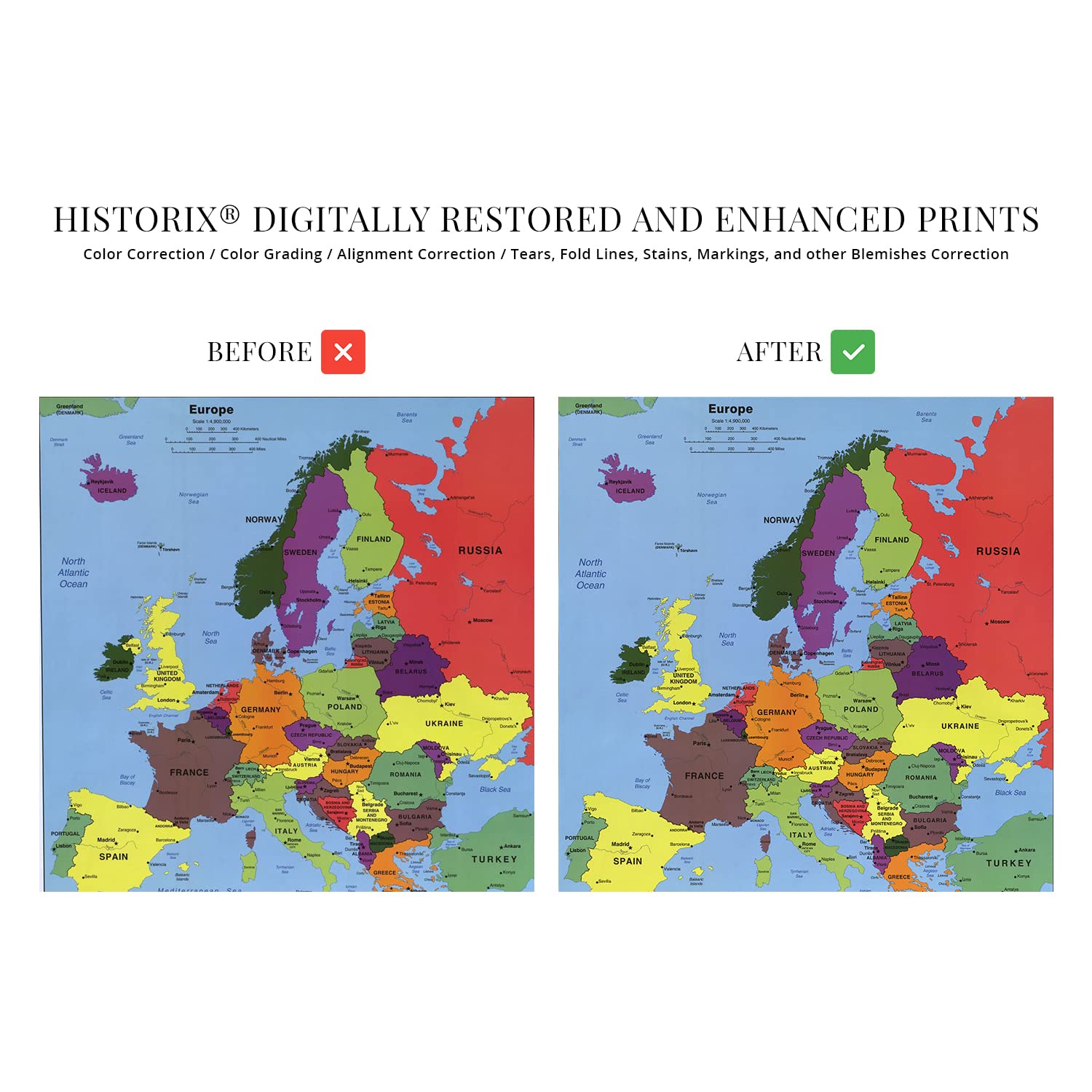 HISTORIX Europe Map Poster Wall Art - 24x30 Inch, Multicolor, Paper