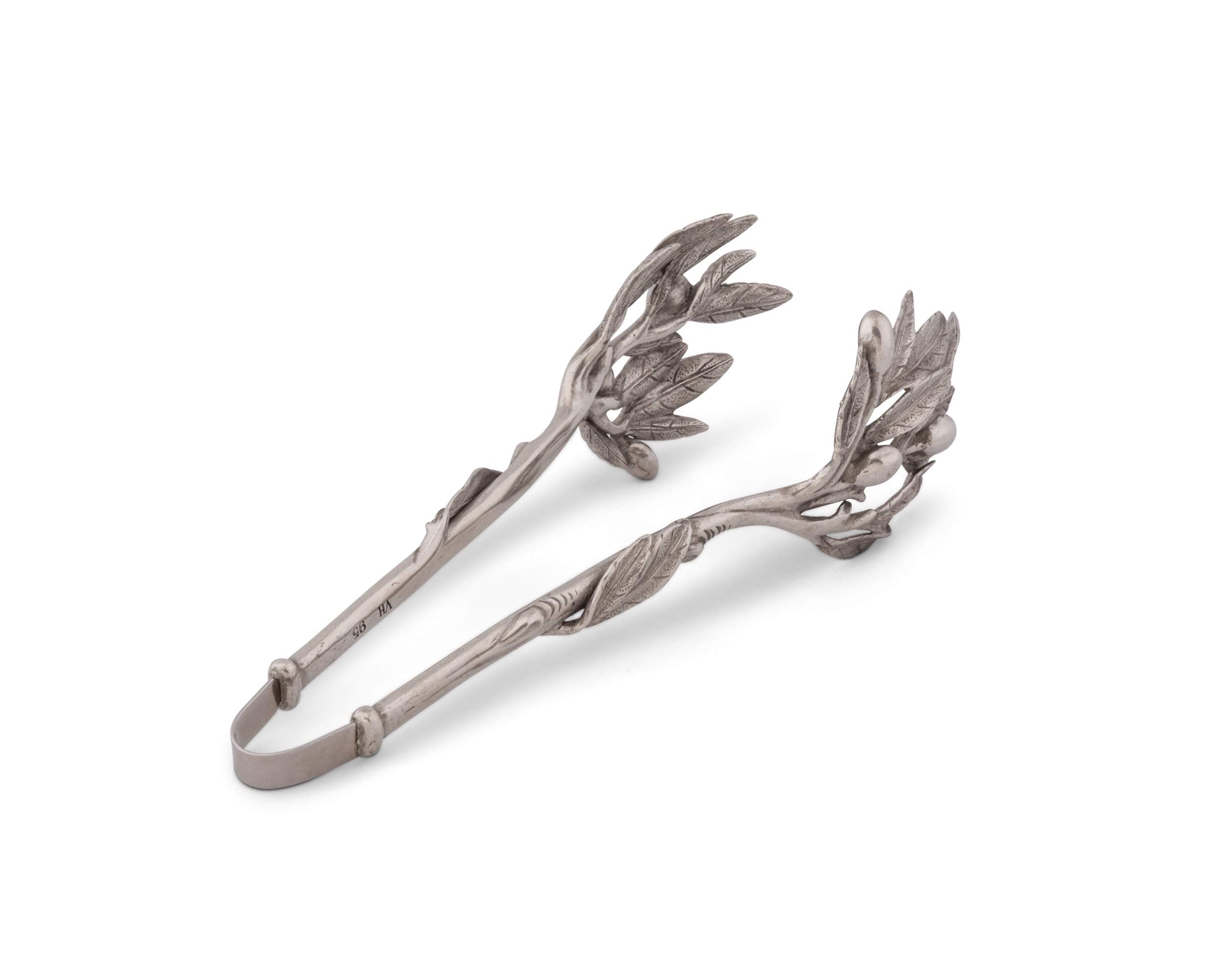 Vagabond House Pewter Metal Olive Pattern Ice And Bread Tongs 8''Long X 3''Wide X 2.25''Tall