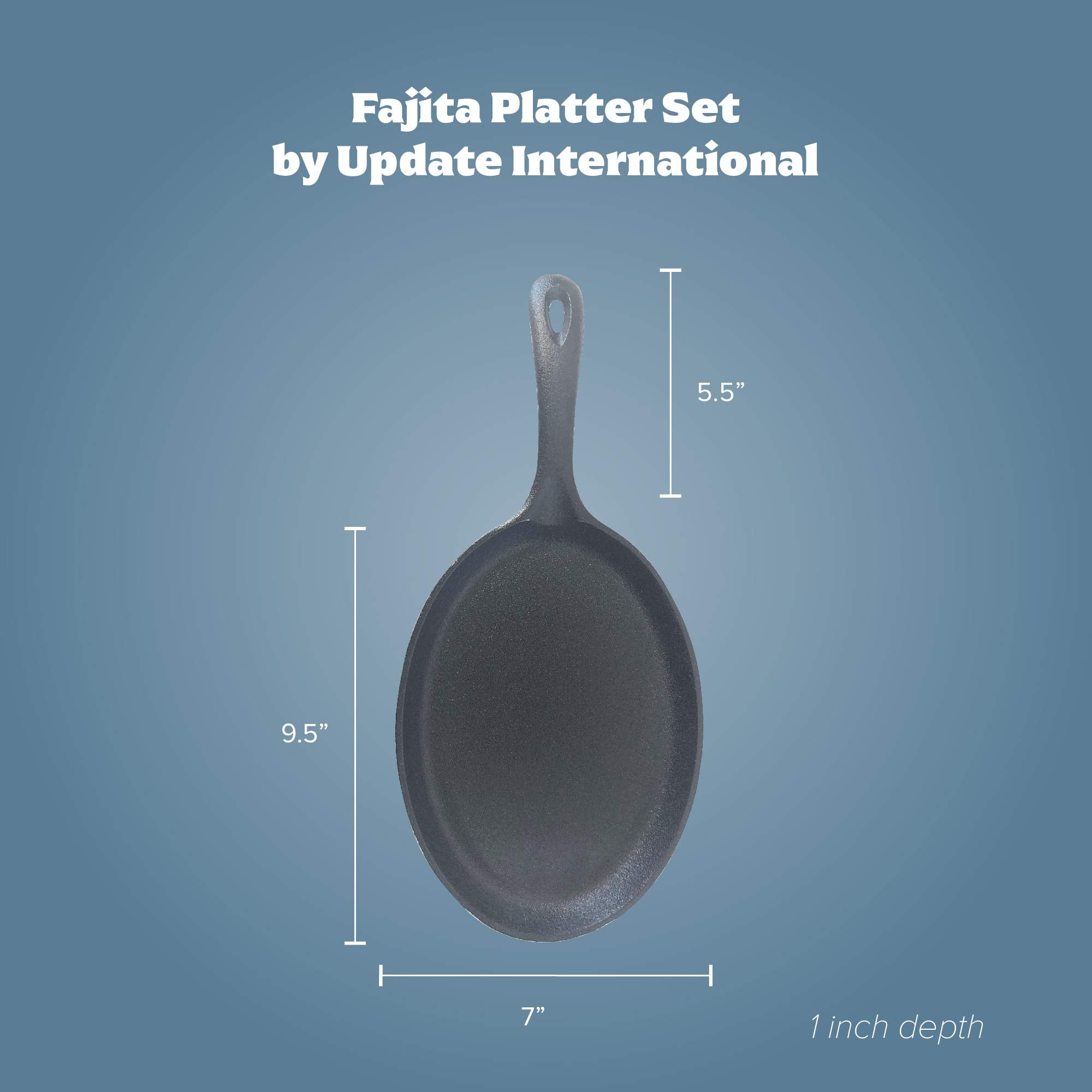 Update International - Mp-9113 (Cizph-15/Set) 15'' Cast Iron Fajita Set [Includes Wood Underliner],Black