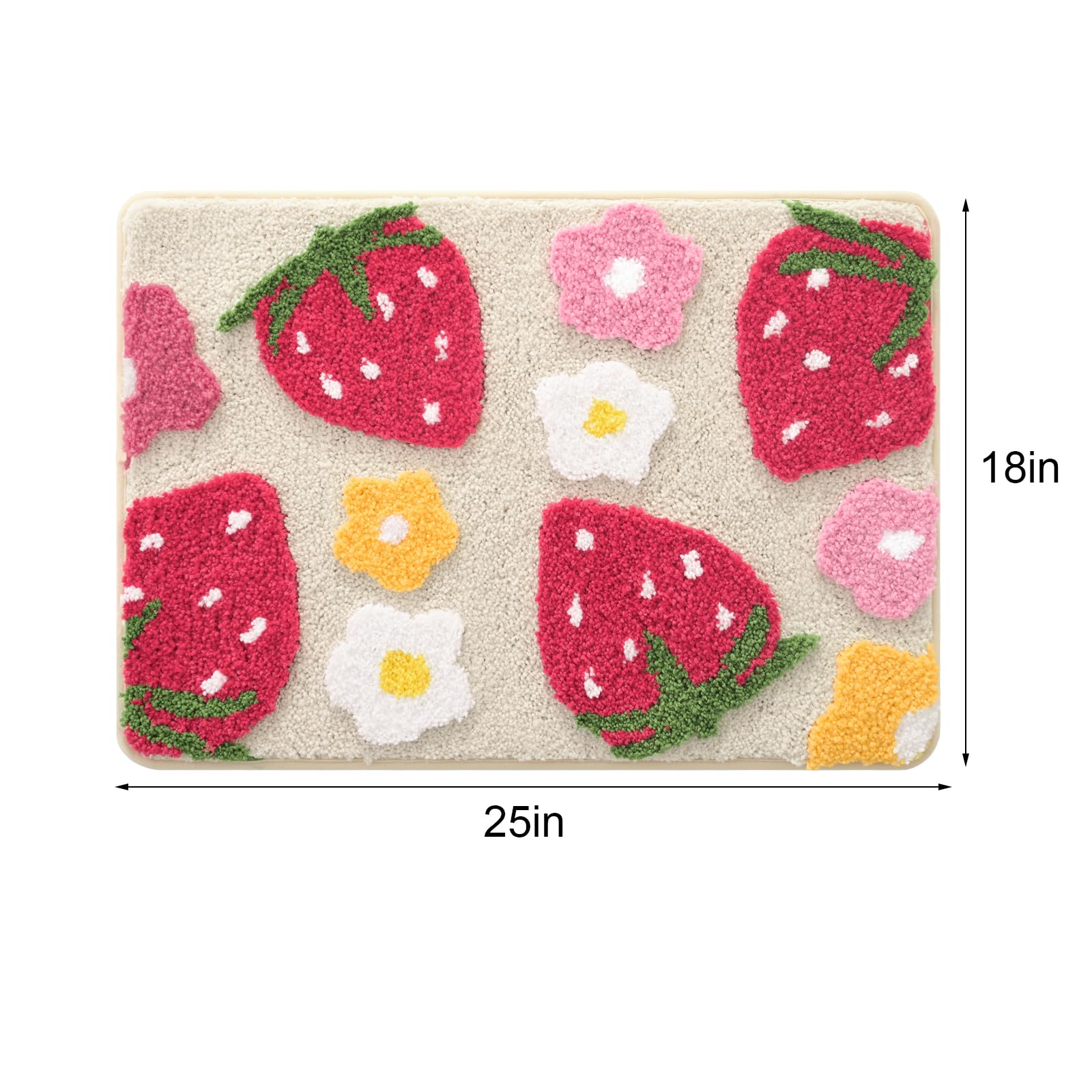 Anybar Beige Bathroom Rugs Cute Strawberry Flower Bath Mat Bathroom Accessories, Funny Colorful Non Slip Floor Bath Rug Machine