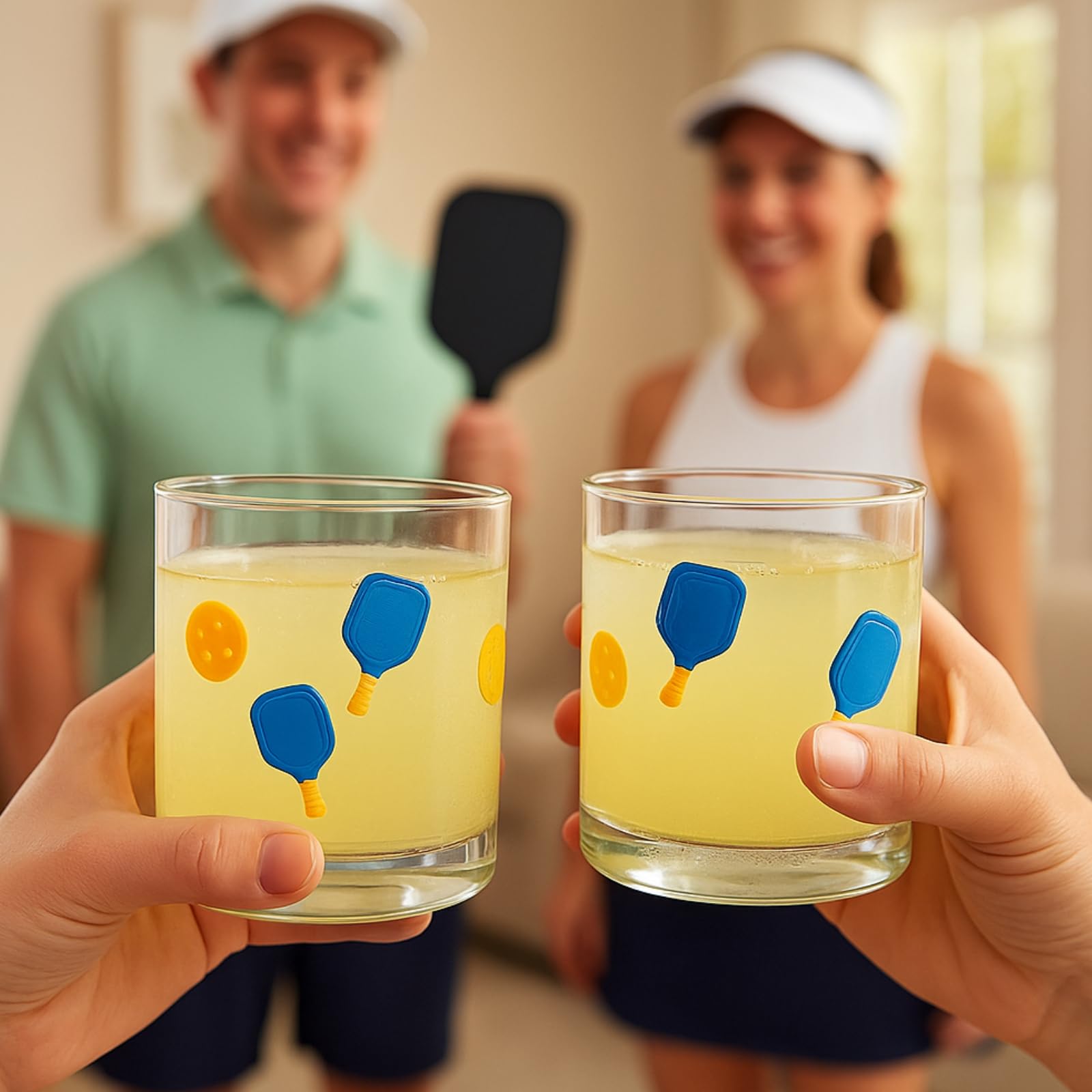 Khen Set of 2 Pickleball Paddle Icon Juice Glass Athletic Sports Cup 14.8oz