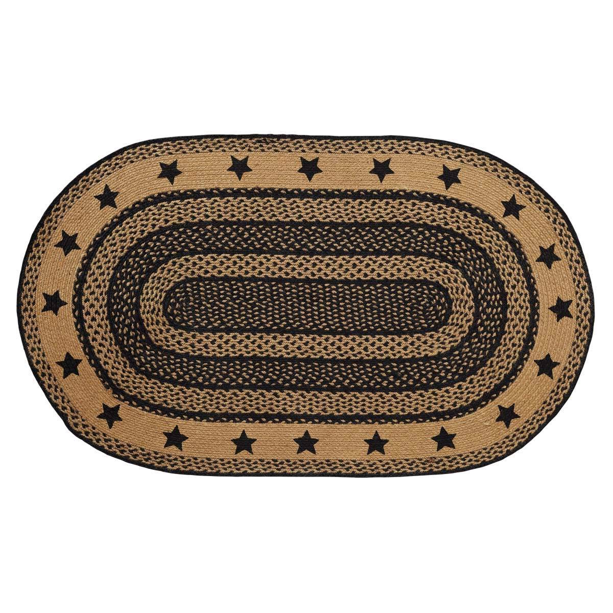 Vhc Brands Farmhouse Primitive Black Jute Rug Oval Stencil Stars Borde ...