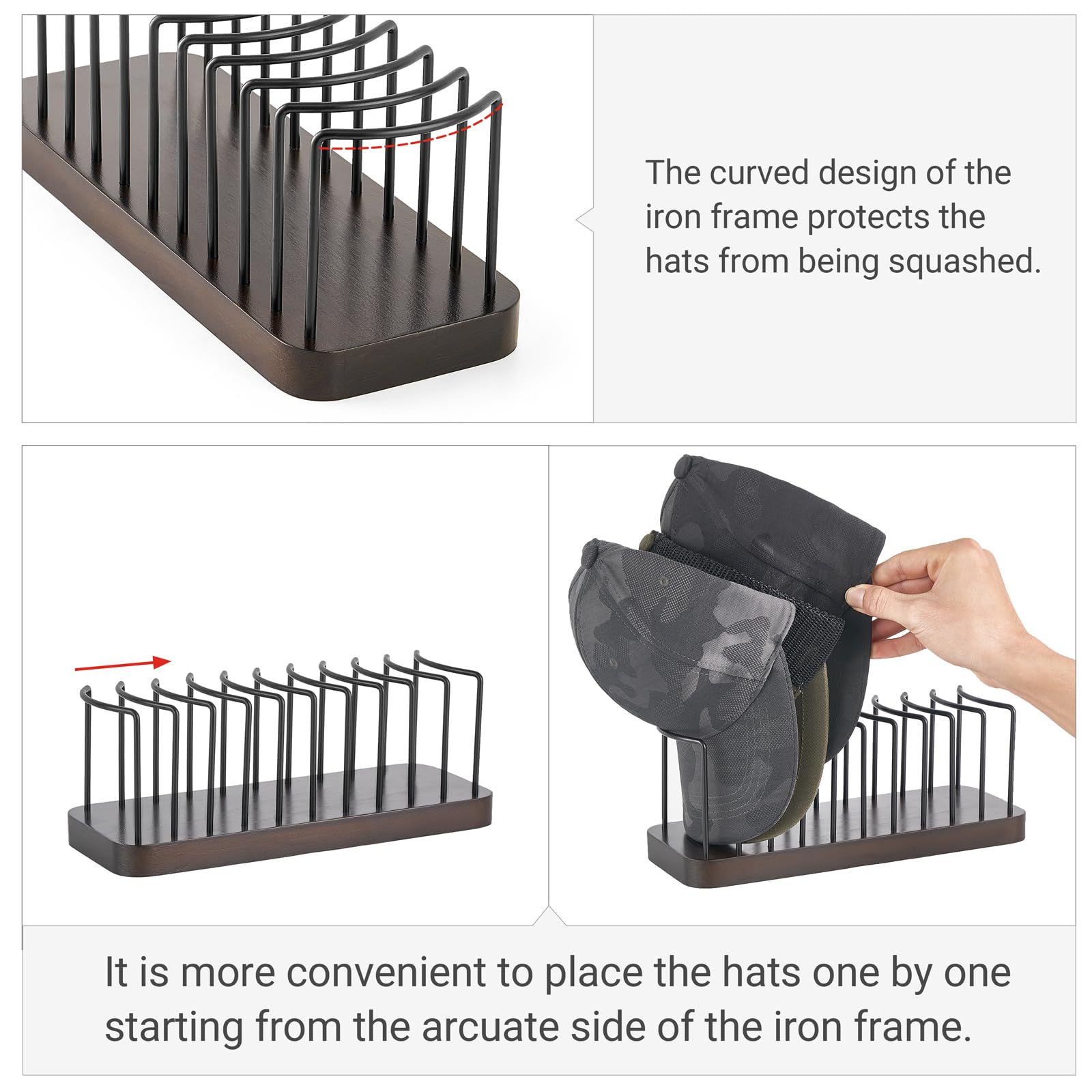 Mkono Hat Organizer For Baseball Caps, Hat Holder For 10 Baseball Caps, Tabletop Hat Rack Stand Hat Storage Display Baseball Cap