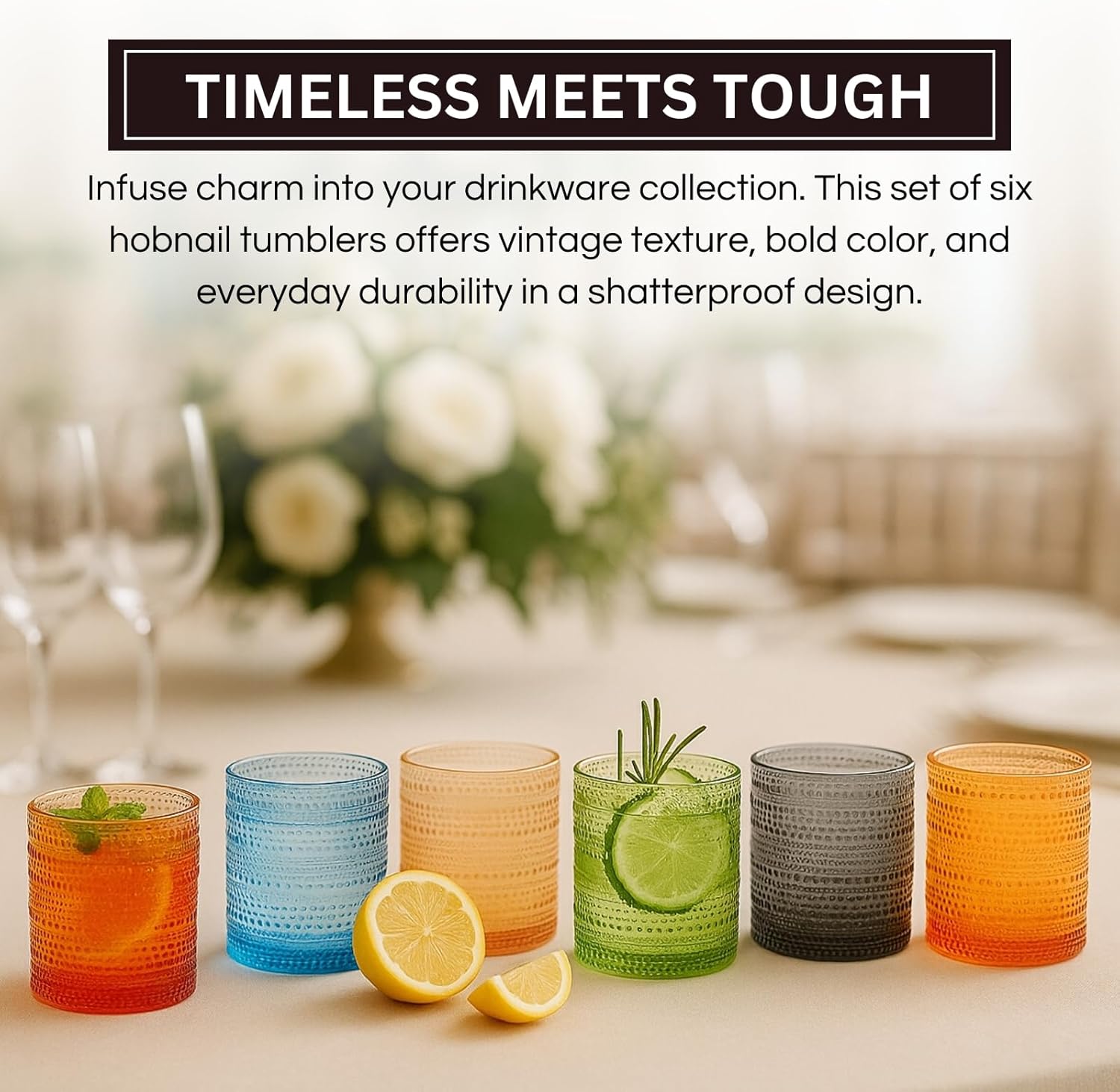 Khen Hobnail Acrylic Lowball Glasses – Retro-Inspired Set of 6 10 oz