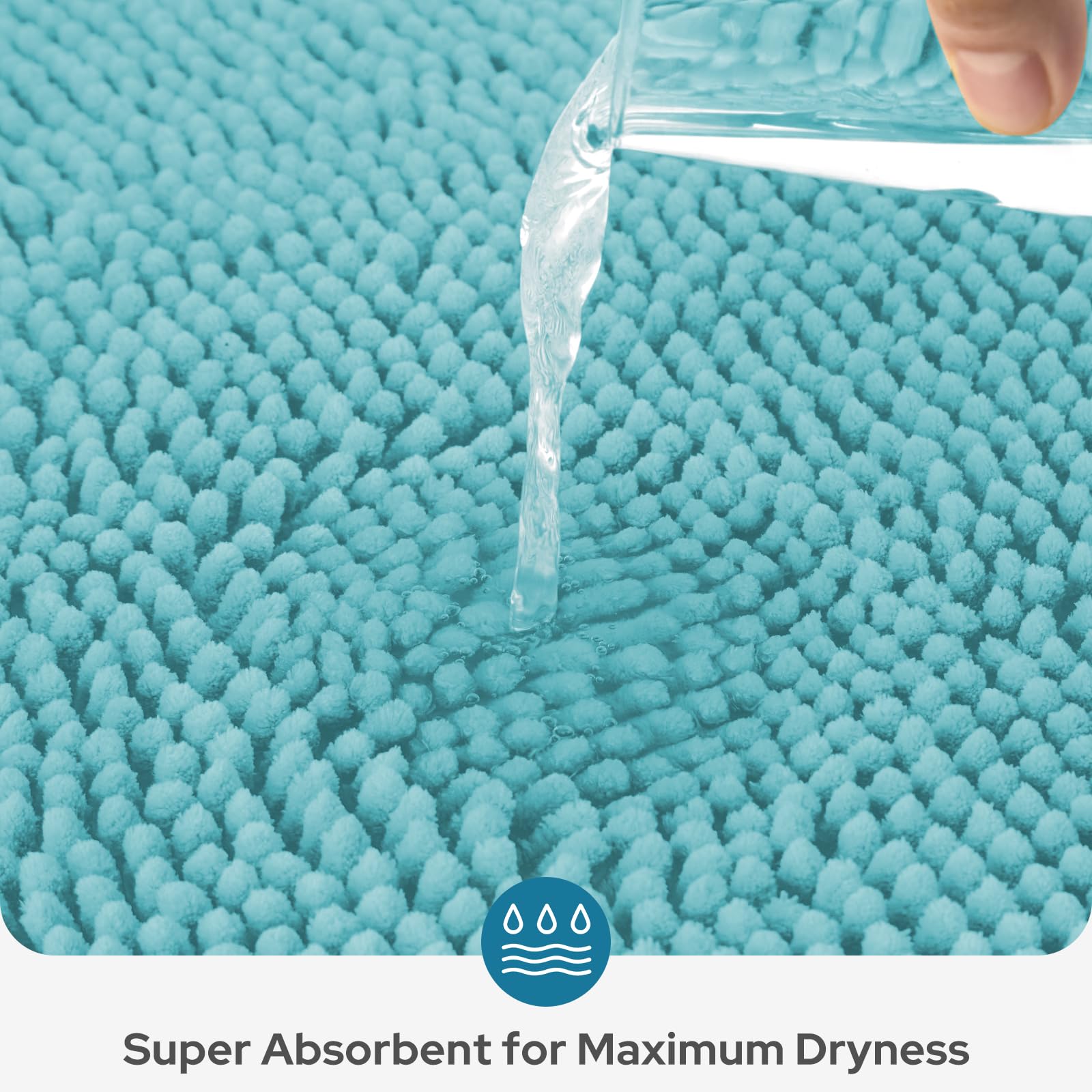 BYSURE Aqua Blue Bathroom Rugs Sets 3 Piece Non Slip Extra Absorbent Plush Chenille Soft Washable Bath Rugs and Mats Set