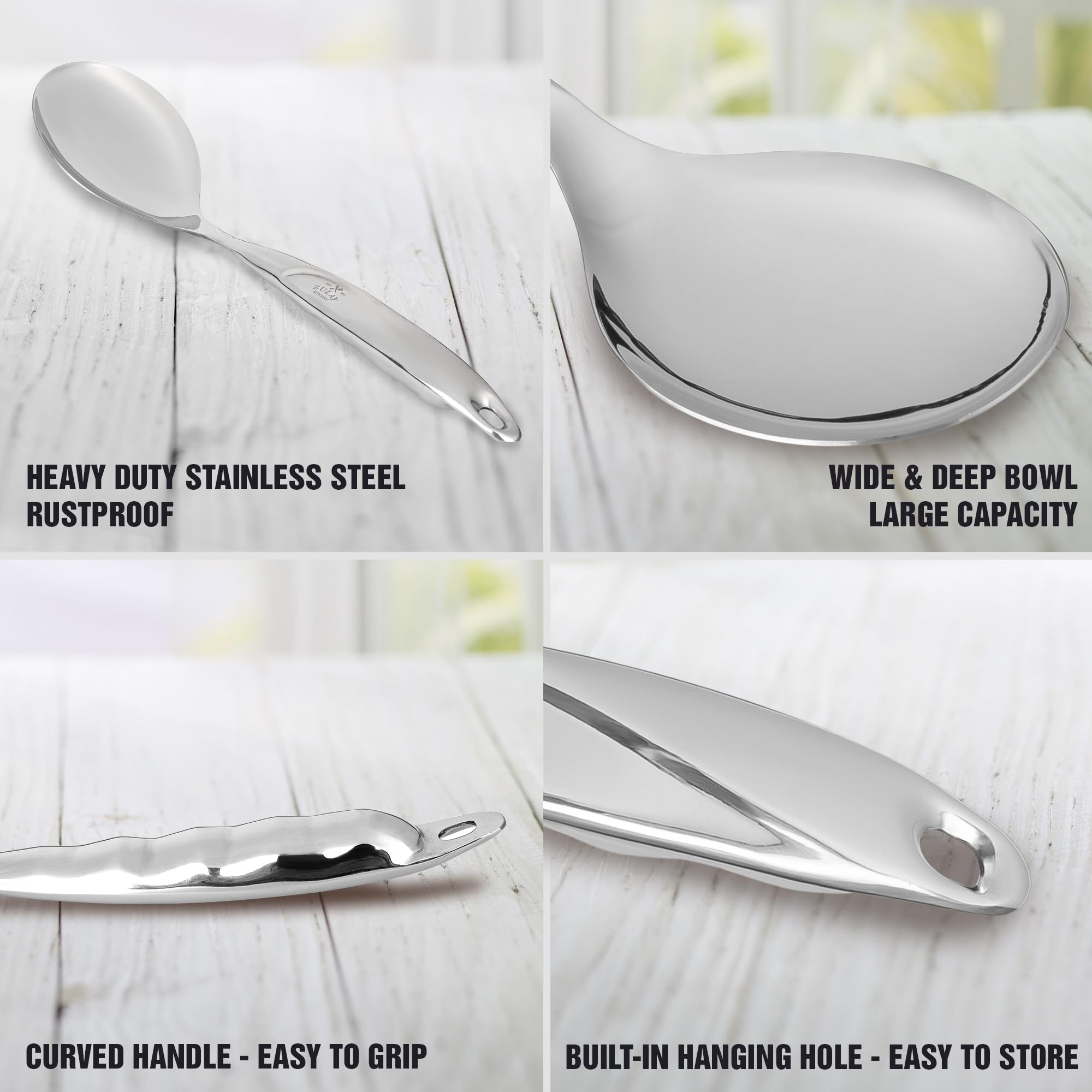 Zulay Kitchen Stainless Steel Serving Spoon - Large Cooking Spoon - Durable Premium Stainless Steel With Comfortable, Ergonomic