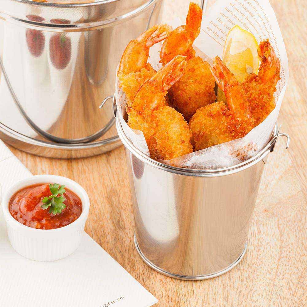 Restaurantware 12 Ounce Metal Bucket 1 Round Silver Pail - With Handle Food Safe Silver Stainless Steel Mini Bucket With Handles
