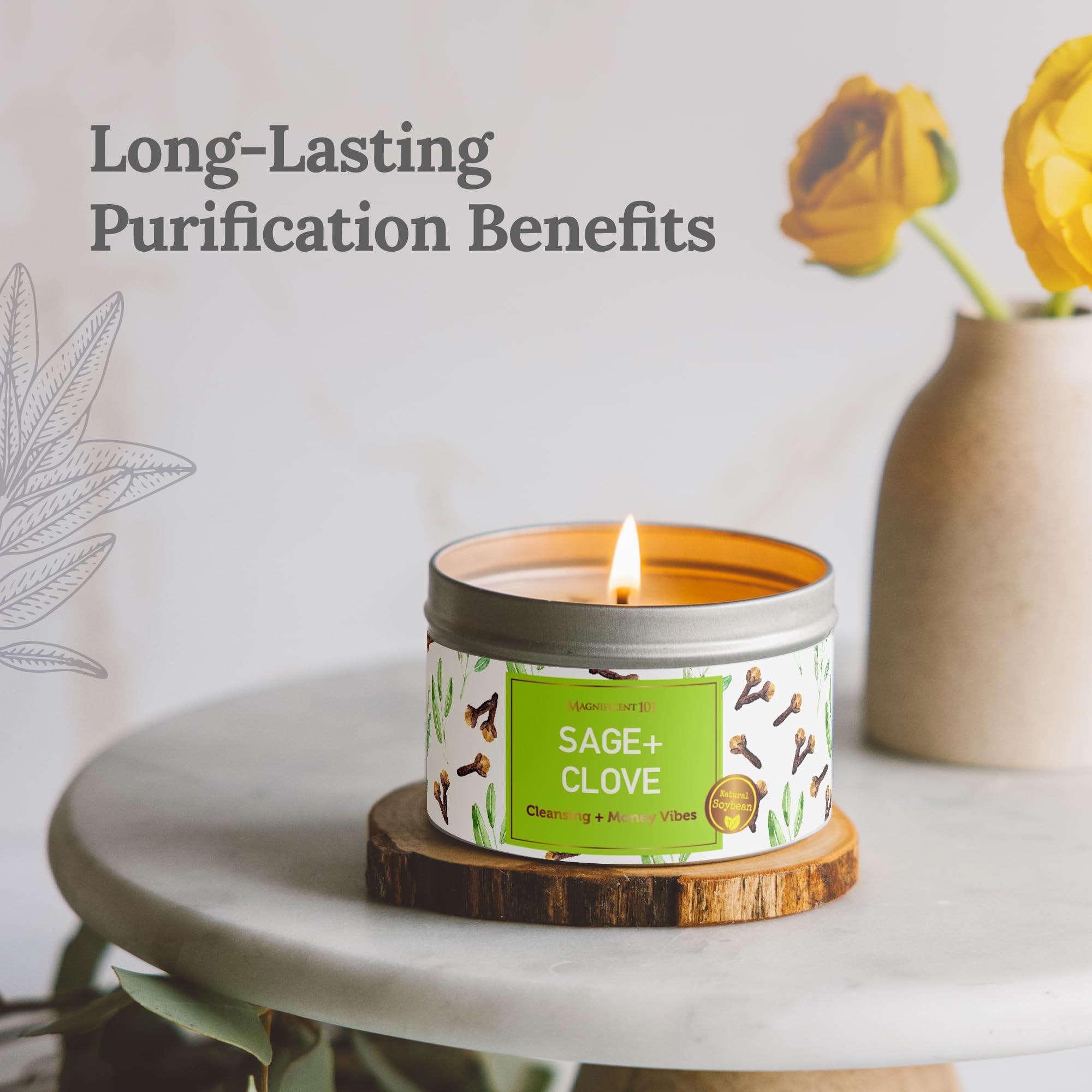 SAGE + Clove Aromatherapy Candle for House Energy Cleansing and Money Attraction, Banishes Negative Energy I Purification and Ch