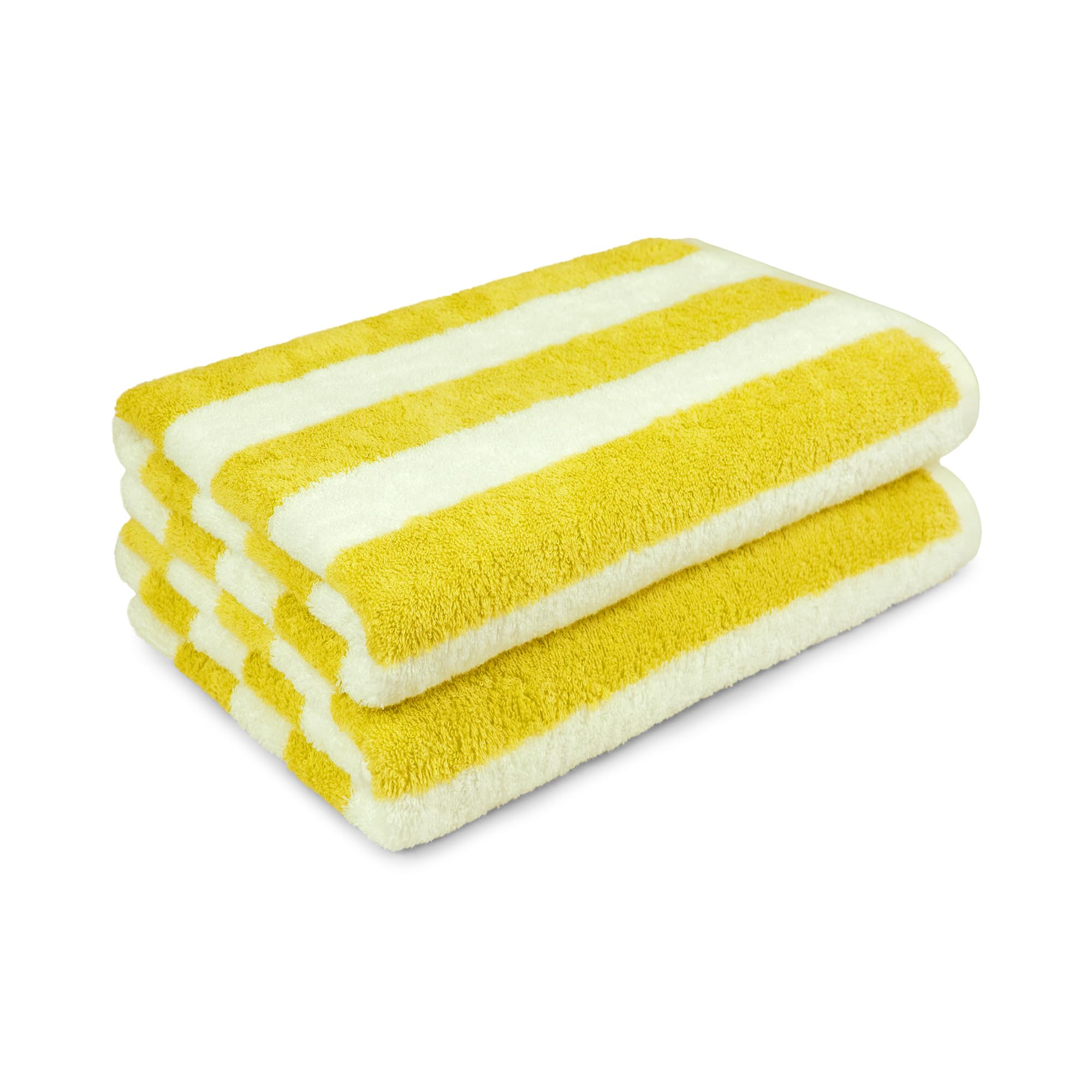 Amazon Basics 100% Cotton Terry Cabana Stripe Pool & Beach Towels, Soft & Absorbent, Large, 2-Pack, Yellow, 30 x 60
