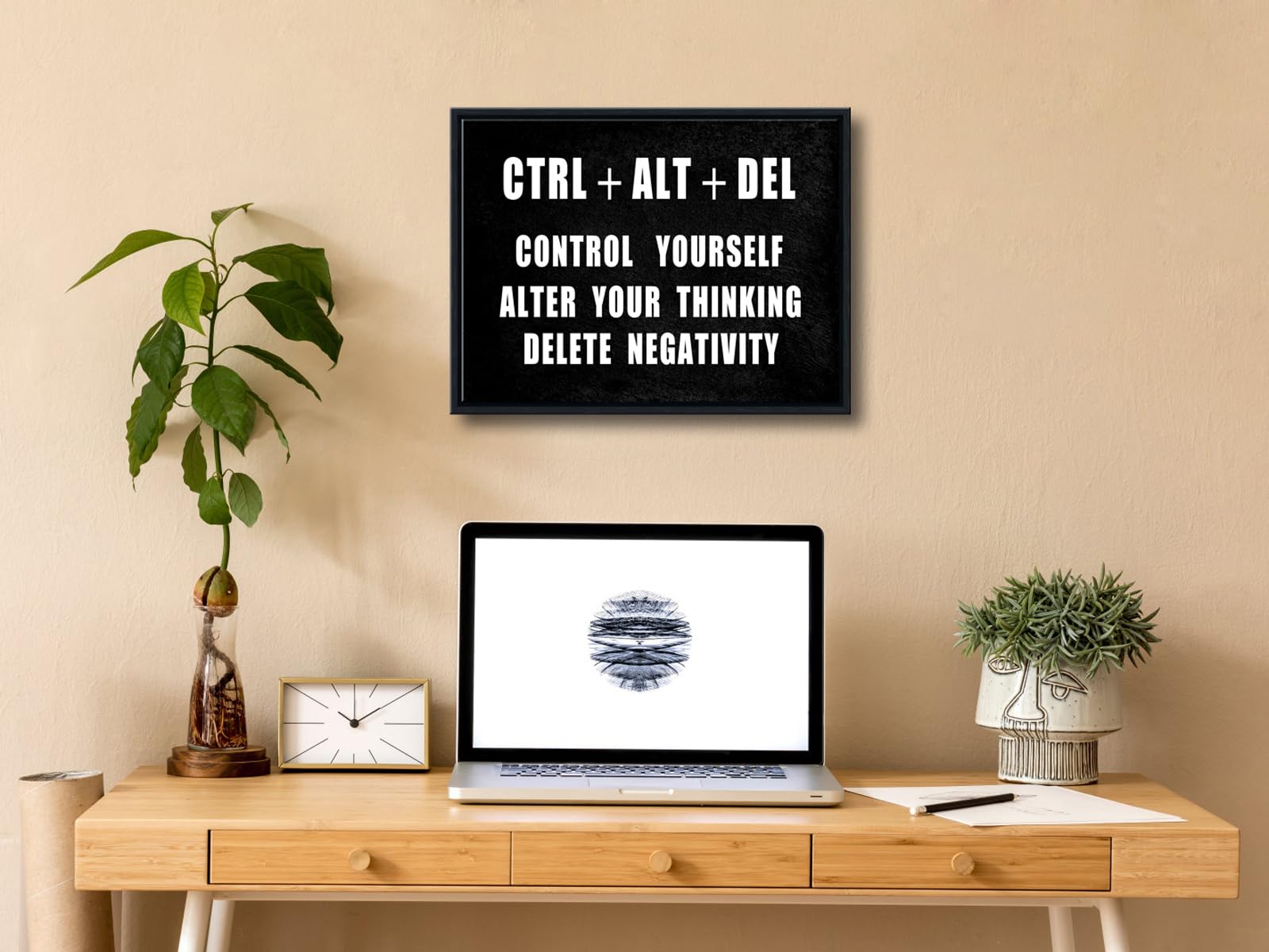 Pyradecor Black Framed Motivational Ctrl+Alt+Del Classroom Positive Quotes Inspirational Poster Canvas Prints Wall Art For Offic