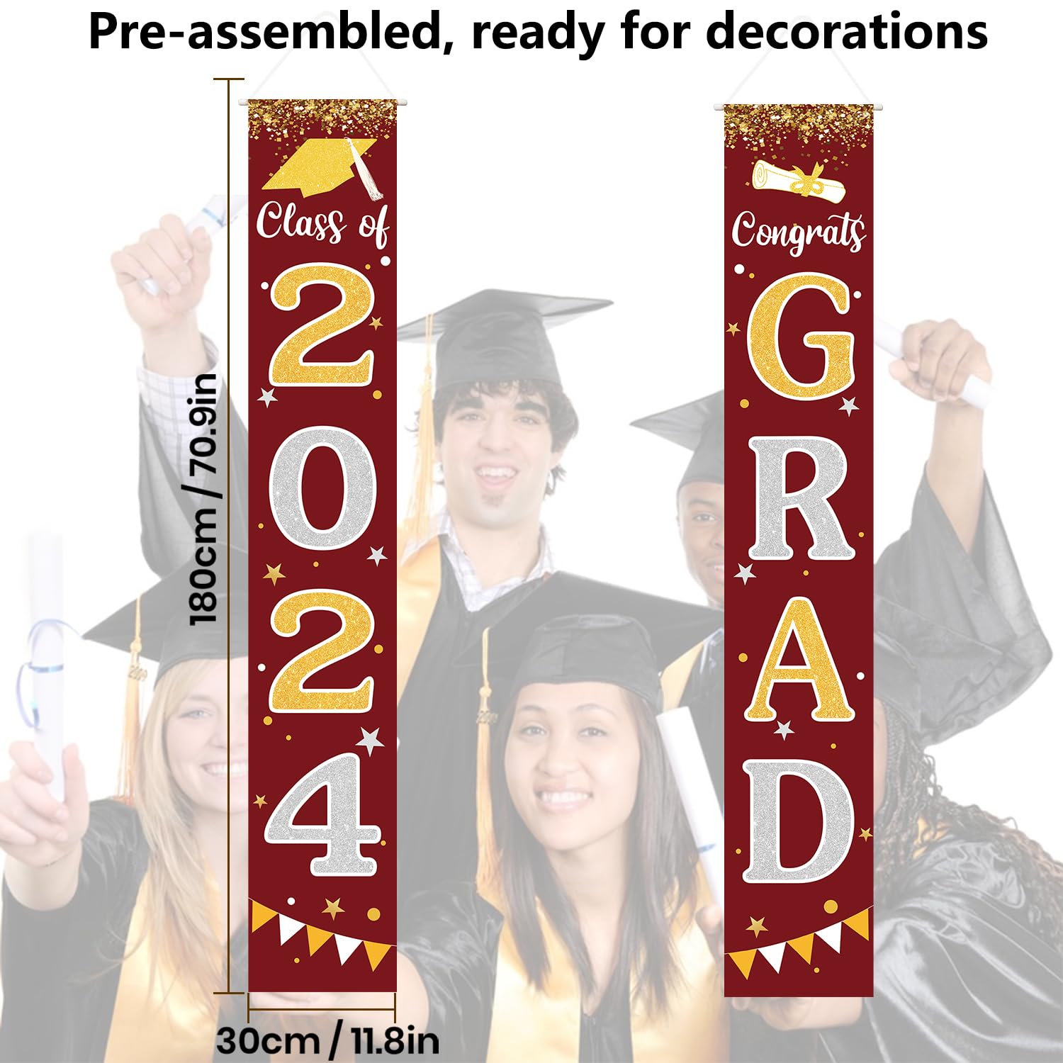 Graduation Decorations 2024 Grad Banner Maroon Graduation Party Decorations 2024 Porch Door Welcome Banners For Class School