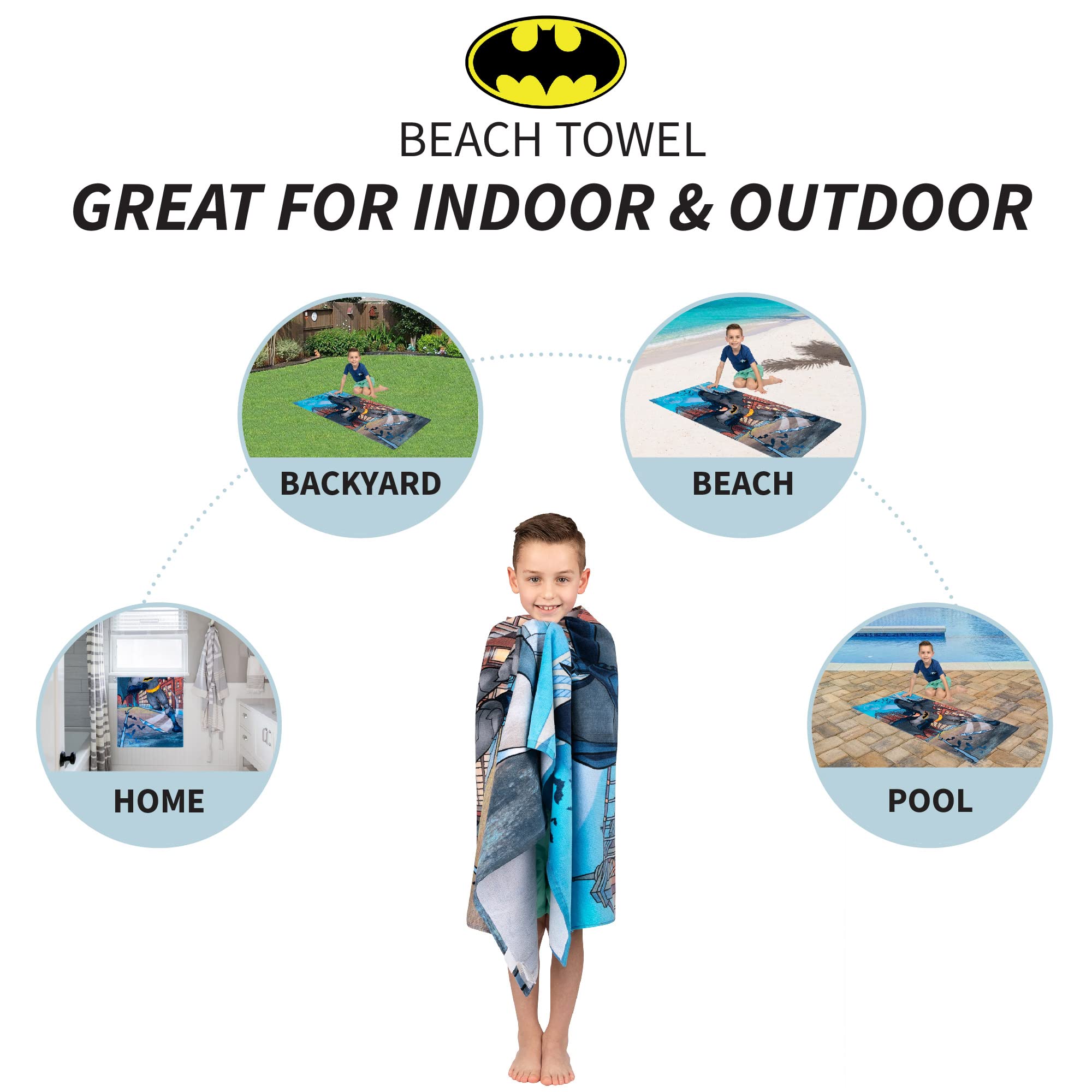 Franco Kids Super Soft Cotton Bath/Pool/Beach Towel, 58 In X 28 In, Batman