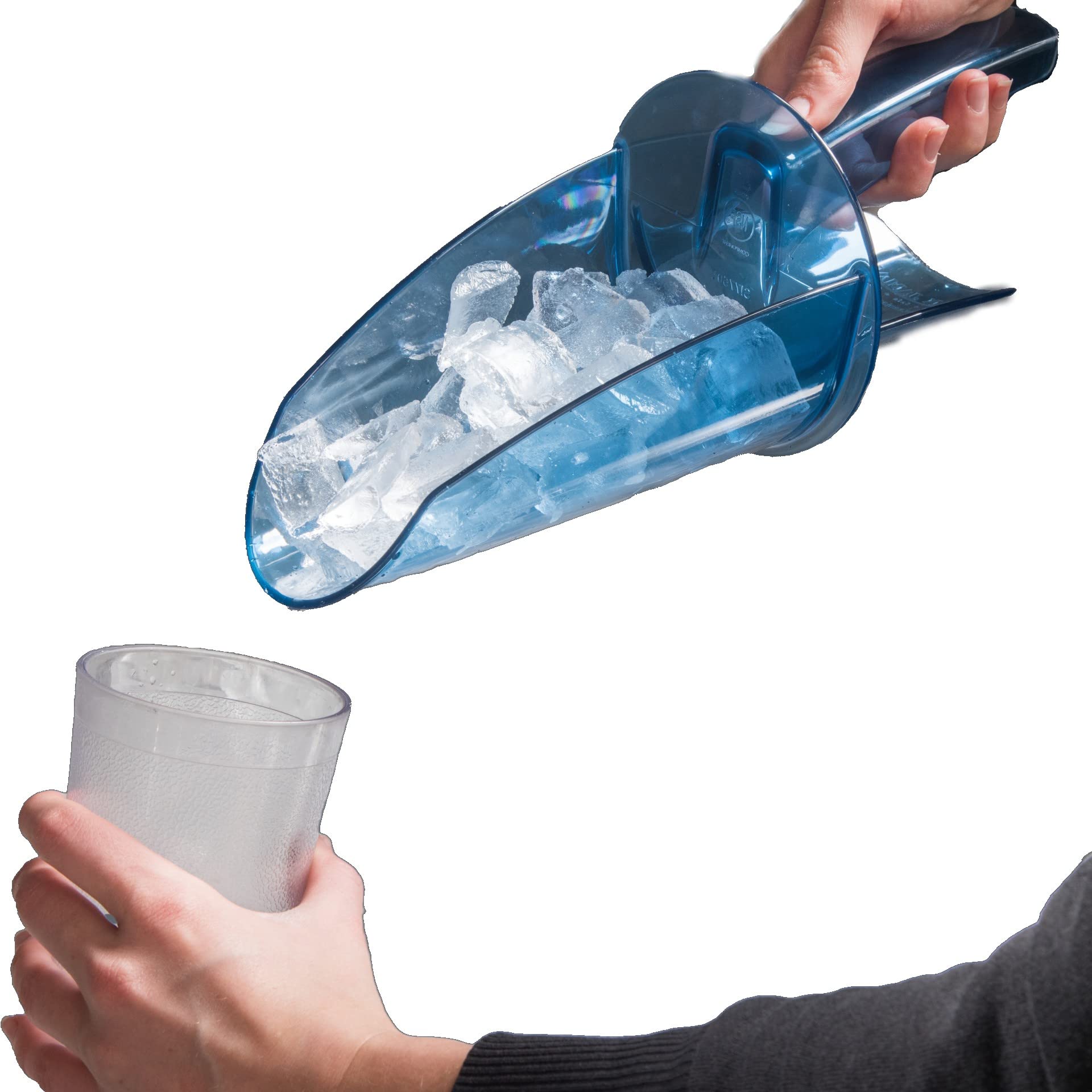 San Jamar Ergonomic Ice Scoop With Shield And Tapered Chute - Easy To Clean, 20-24 Ounce,Blue