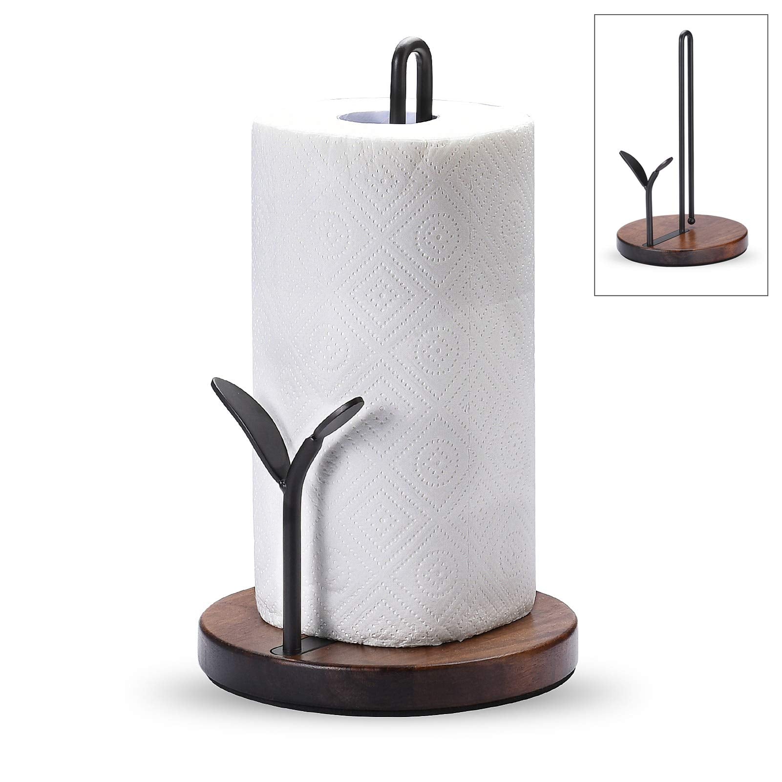 Standing Paper Towel Holder, Kitchen Paper Hanger Rack, Simply Tear Wooden Paper Towel Organizer Roll Dispenser For Cabinet Coun