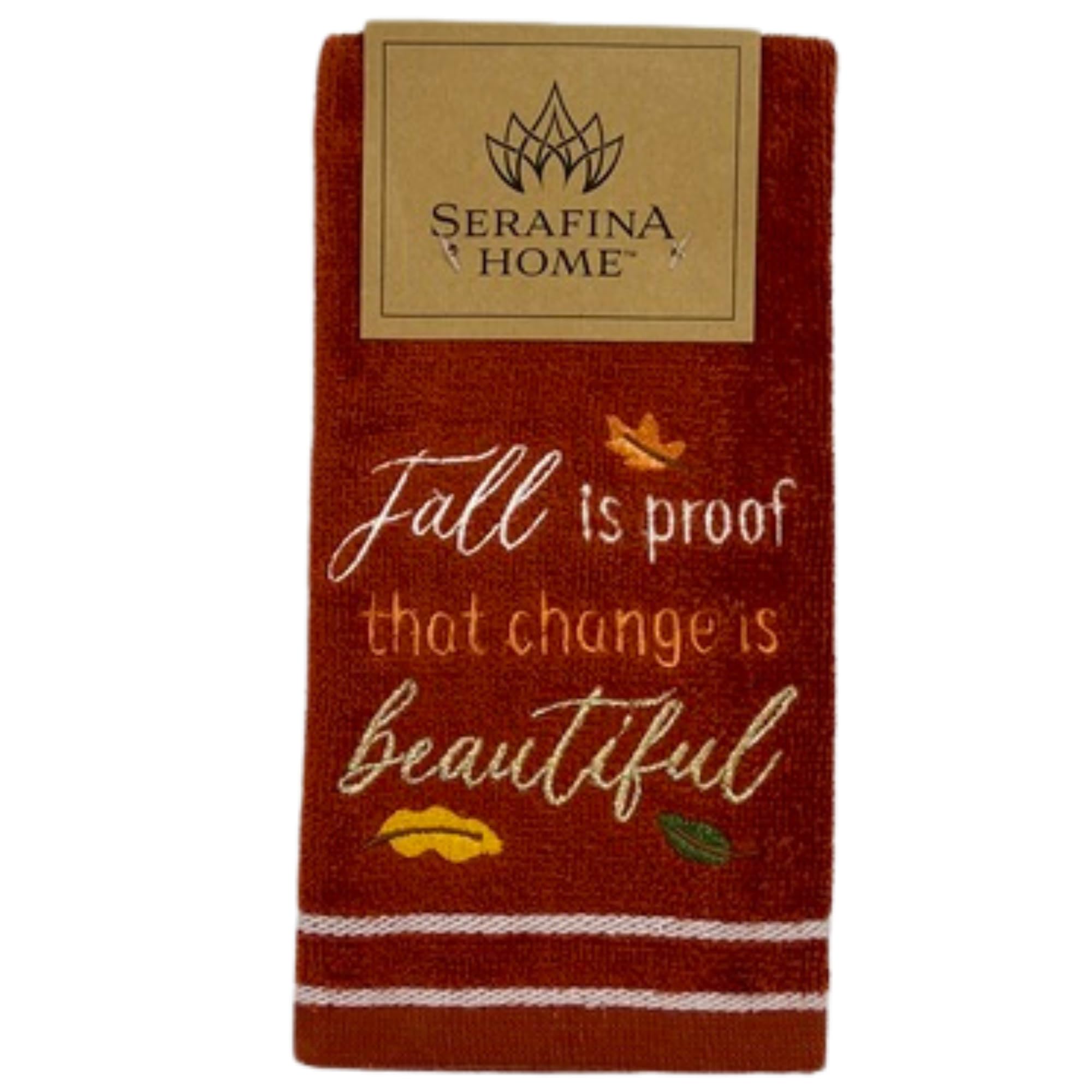 Serafina Home Autumn Fall Bath Fingertip Towels Bathroom Decor Farmhouse Harvest: Rust Dark Orange 100% Cotton Embroidered Fall