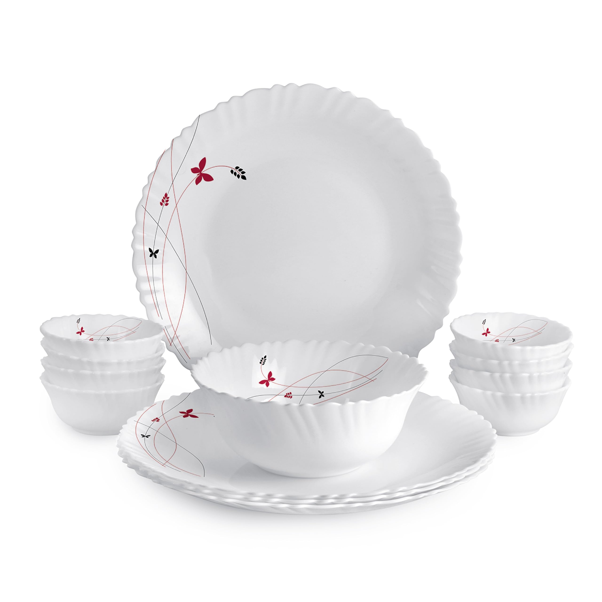 Cello Lush Fiesta Dazzle Series Opalware Dinner Set Of 13 Pieces For Family Of 2 | Bone-Ash Free & Leadfree Opal Glass, Microwav