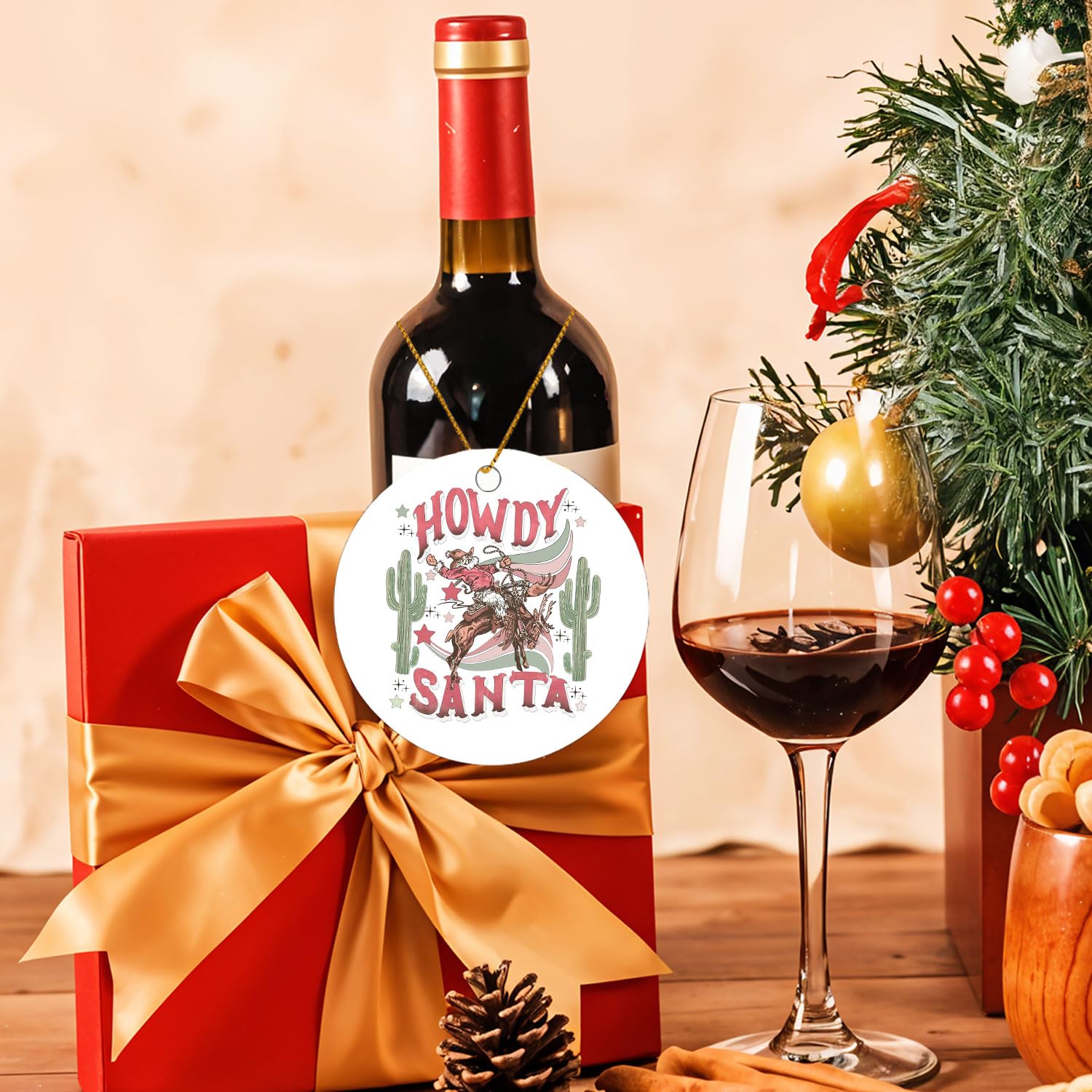 Santa & Cowboys Christmas Ornaments - Western Decorations for Tree