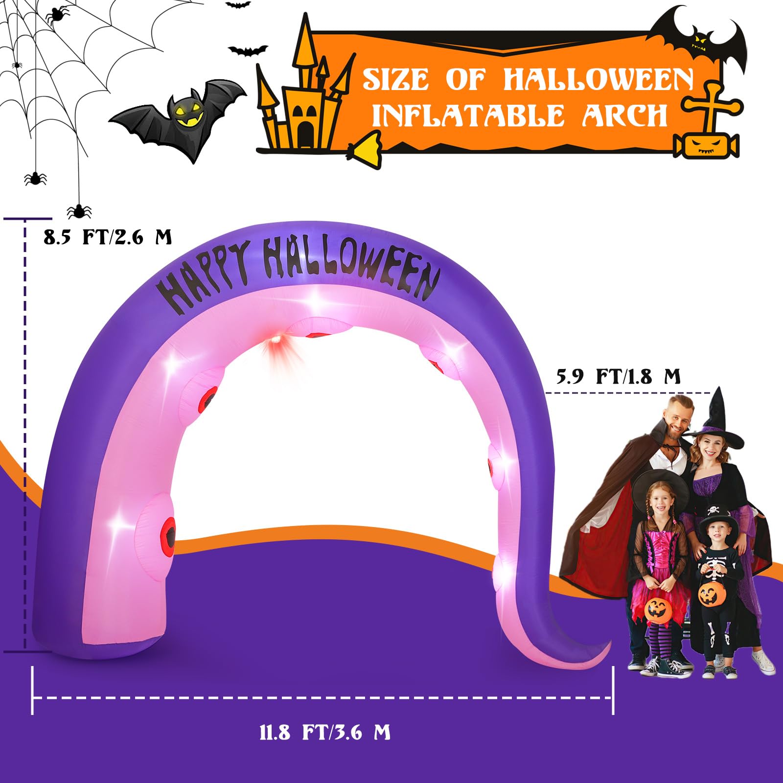 Lewondr 8.5FT Halloween Inflatables Arch Outdoor Decorations Giant Octopus Tentacles, Blow Up Yard Decoration with 8 LED Lights,
