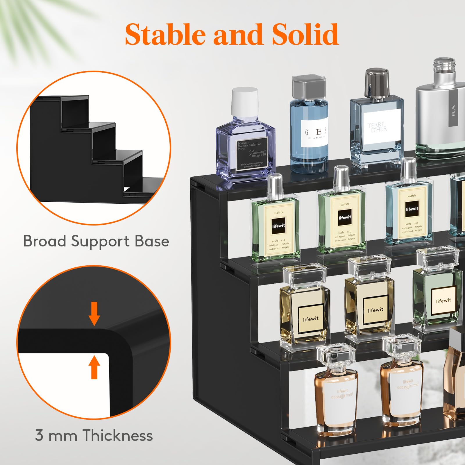 Lifewit Plastic 12 Inch Dark Cologne Stand, Step Perfume Organizer, Tool-free Assembly, Display Stand Shelf for Fragrance, Skinc