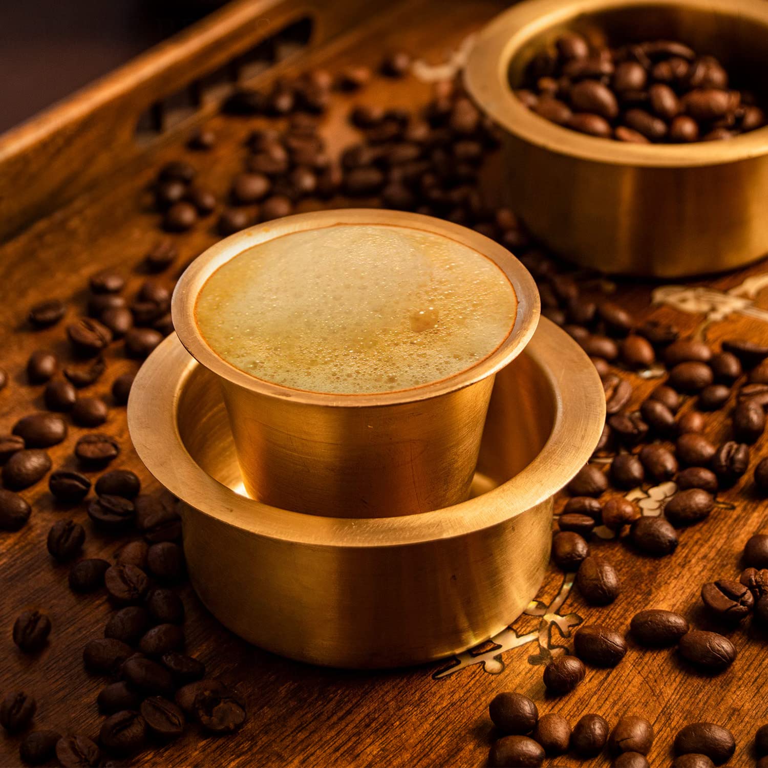 Sidapur Brass Dabara Set - Plain Brushed Matte Finish - for South Indian Filter Coffee (Large)