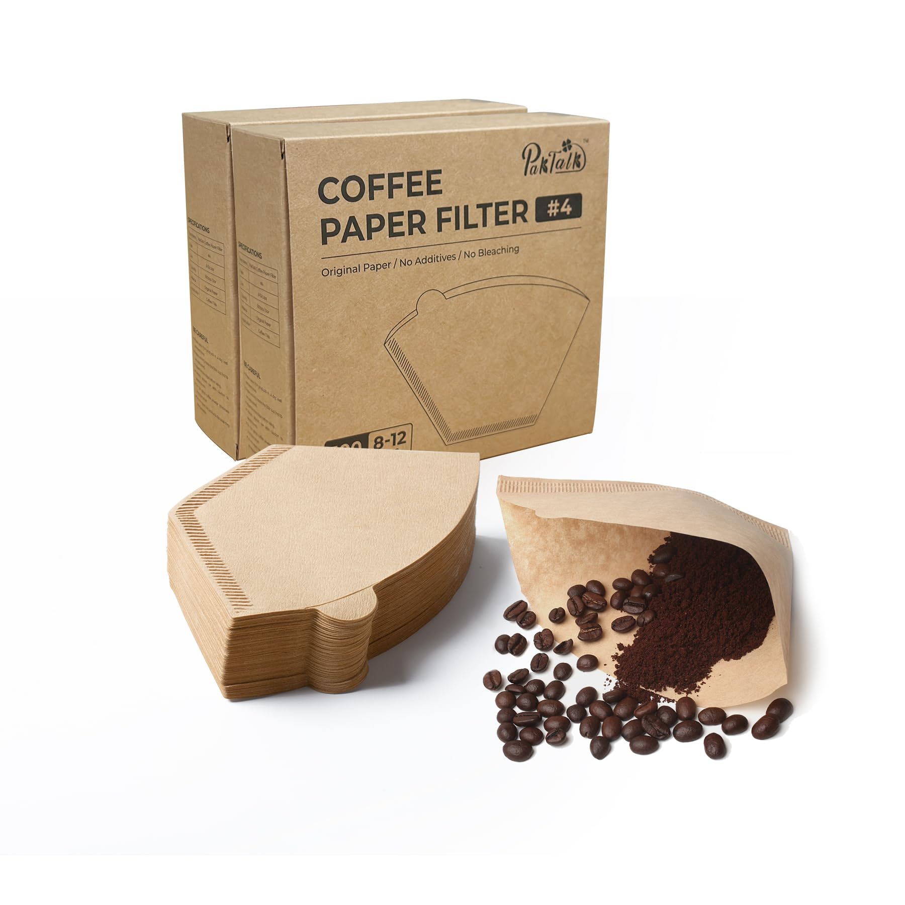 Paktalk 200 Count Cone Coffee Filters #4, Natural Brown Paper Cone Shaped Coffee Filters For Pour Over And Drip Coffee Maker (10