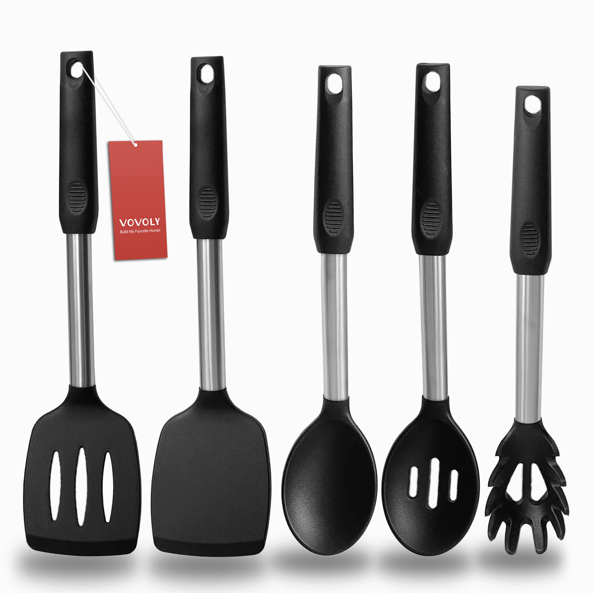Silicone Spatula And Cooking Spoon,5 Pack Non-Stick Cooking Utensils For Kitchen,Heat Resistant Solid & Slotted Spoons And Spatu