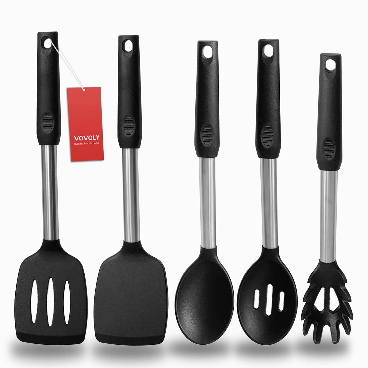 Silicone Spatula And Cooking Spoon,5 Pack Non-Stick Cooking Utensils For Kitchen,Heat Resistant Solid & Slotted Spoons And Spatu