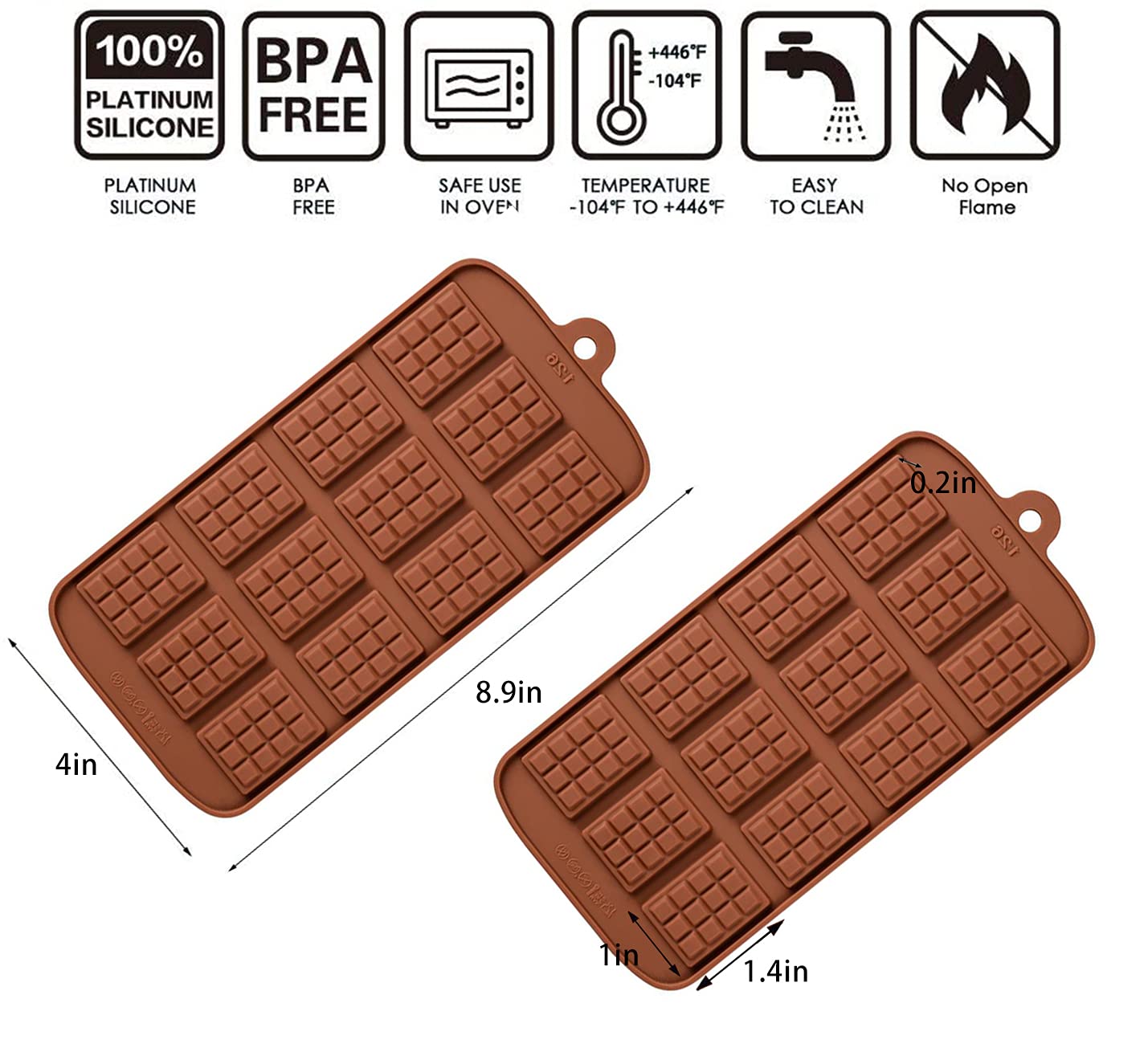 Waffle Chocolate Moulds Silicone Candy Molds, 3Pcs12-Cavity Small Break Apart Chocolate Molds Non-Stick Reusable Diy Baking Mold